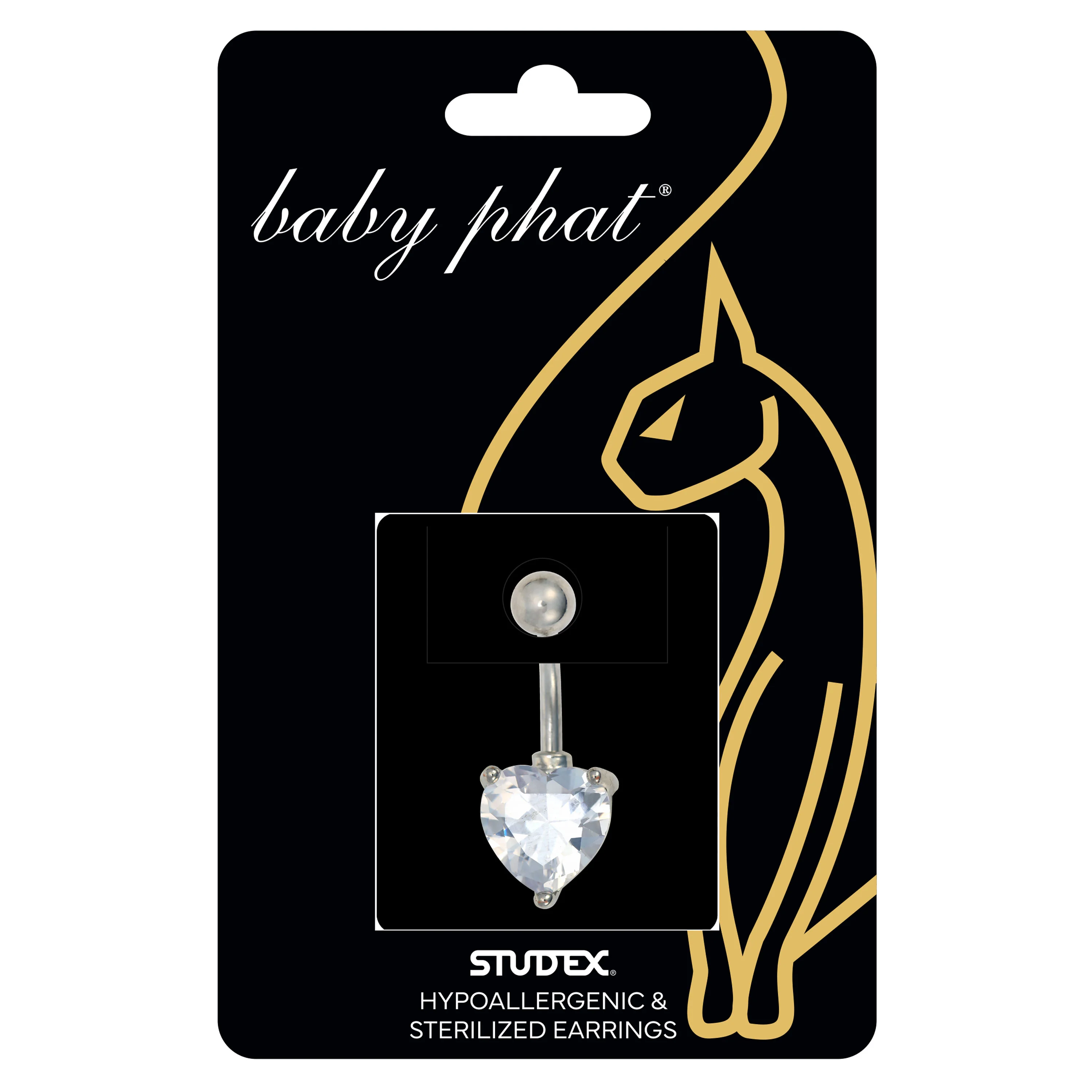 Baby Phat 14 Gauge Pave Heart Navel Jewelry - Clear Crystal - Stainless Steel - Image 3