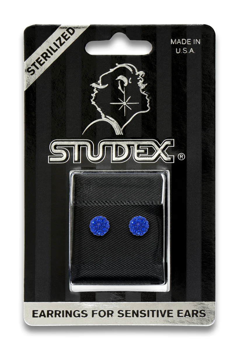 Sensitive Sterilized Fireball Fashion Studs - Sapphire Crystal - 6mm - Stainless Steel