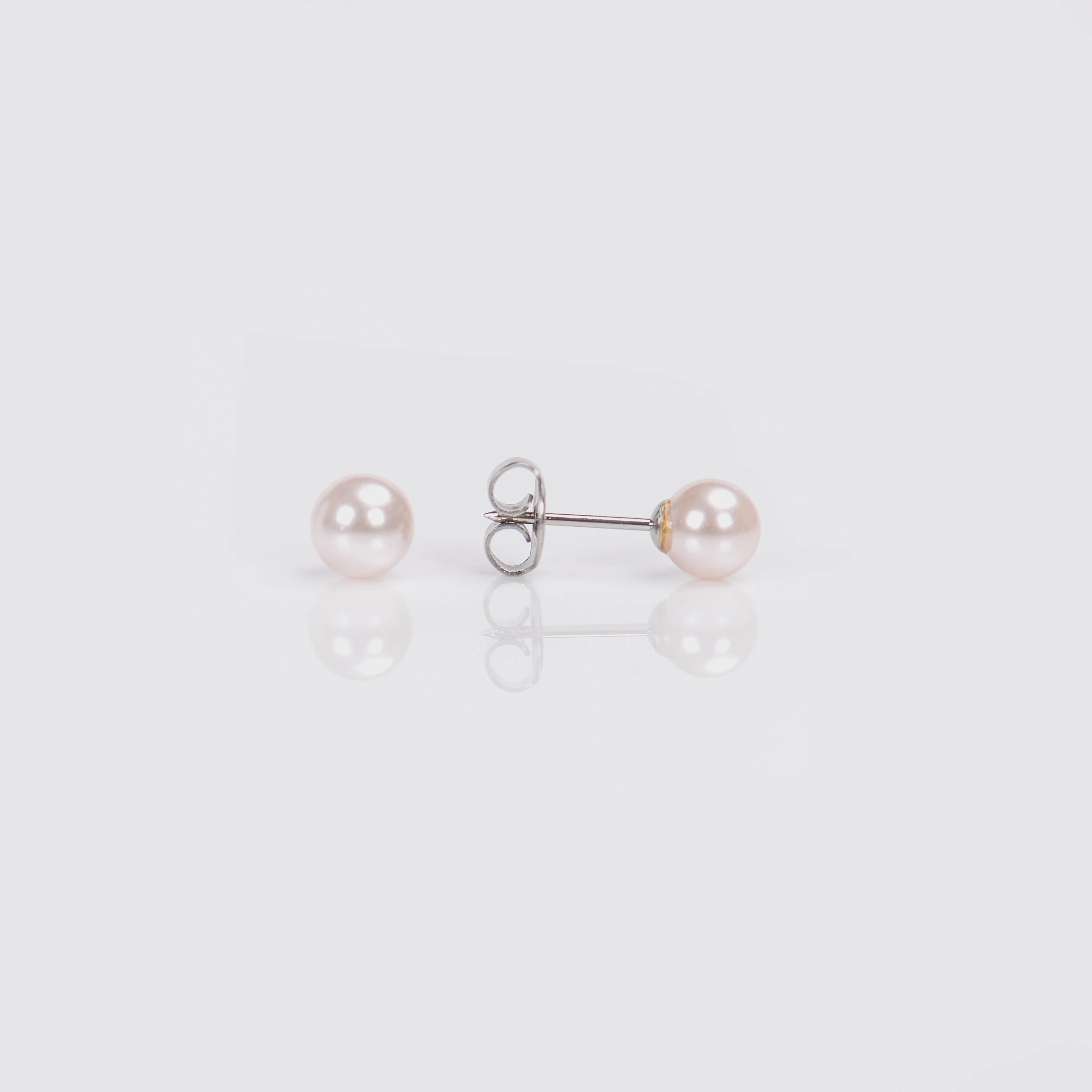 System 75 Pink Pearl Piercing Studs - 6mm - 14K White Gold