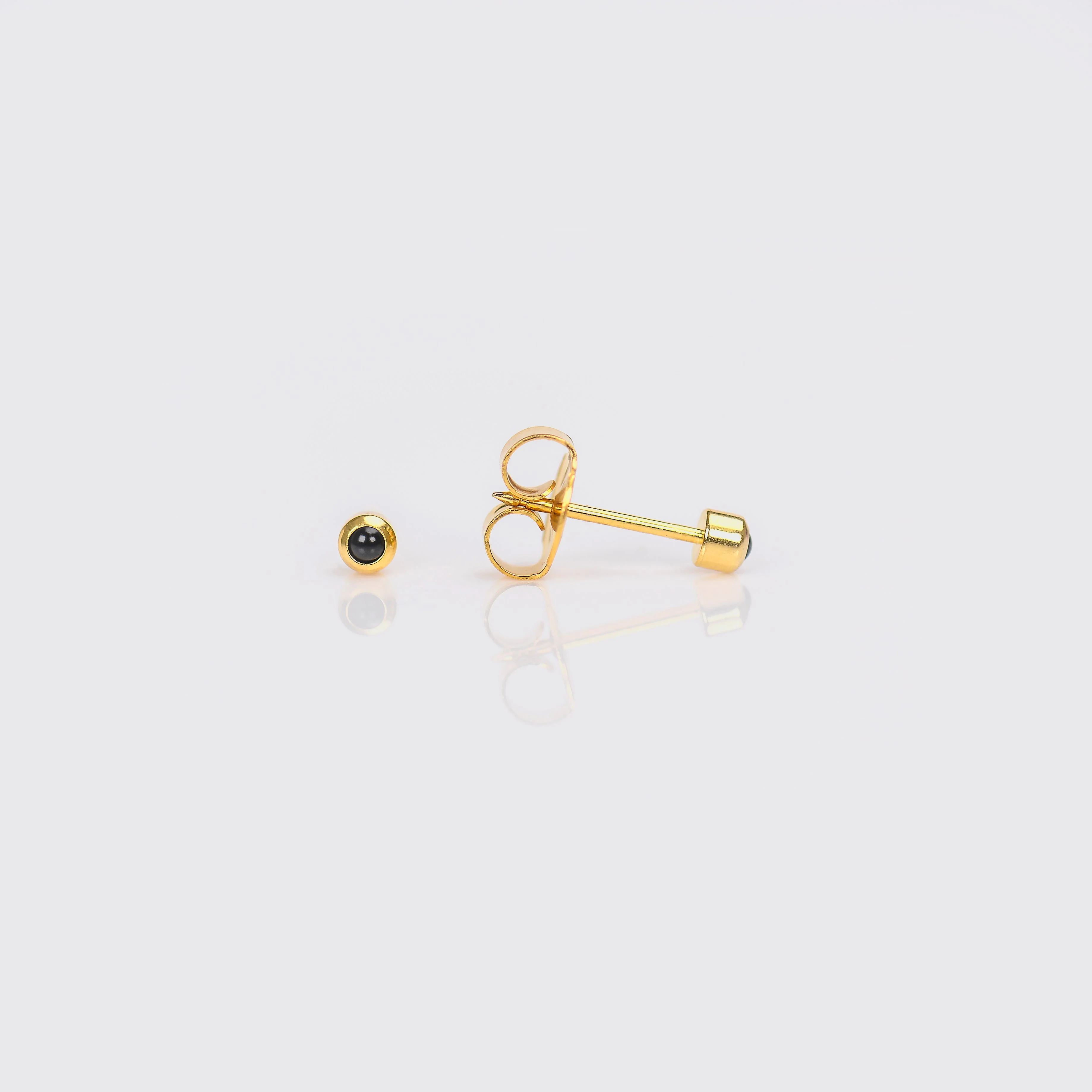 System 75 Bezel Set Birthstone Piercing Studs - 2mm - Black Pearl - Gold Plated