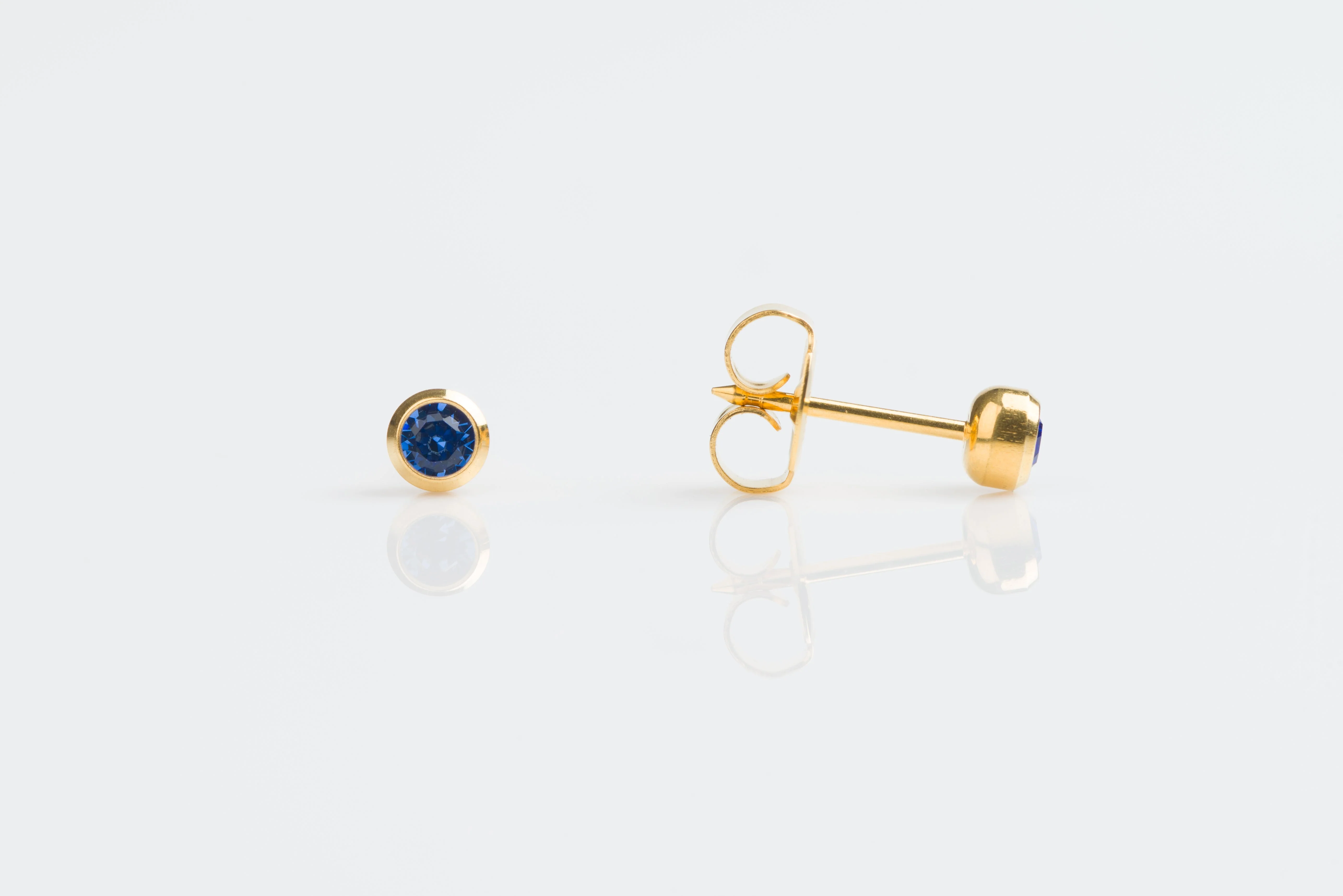System 75 Bezel Set Piercing Studs - 3mm - September Sapphire Crystal - Gold Plated