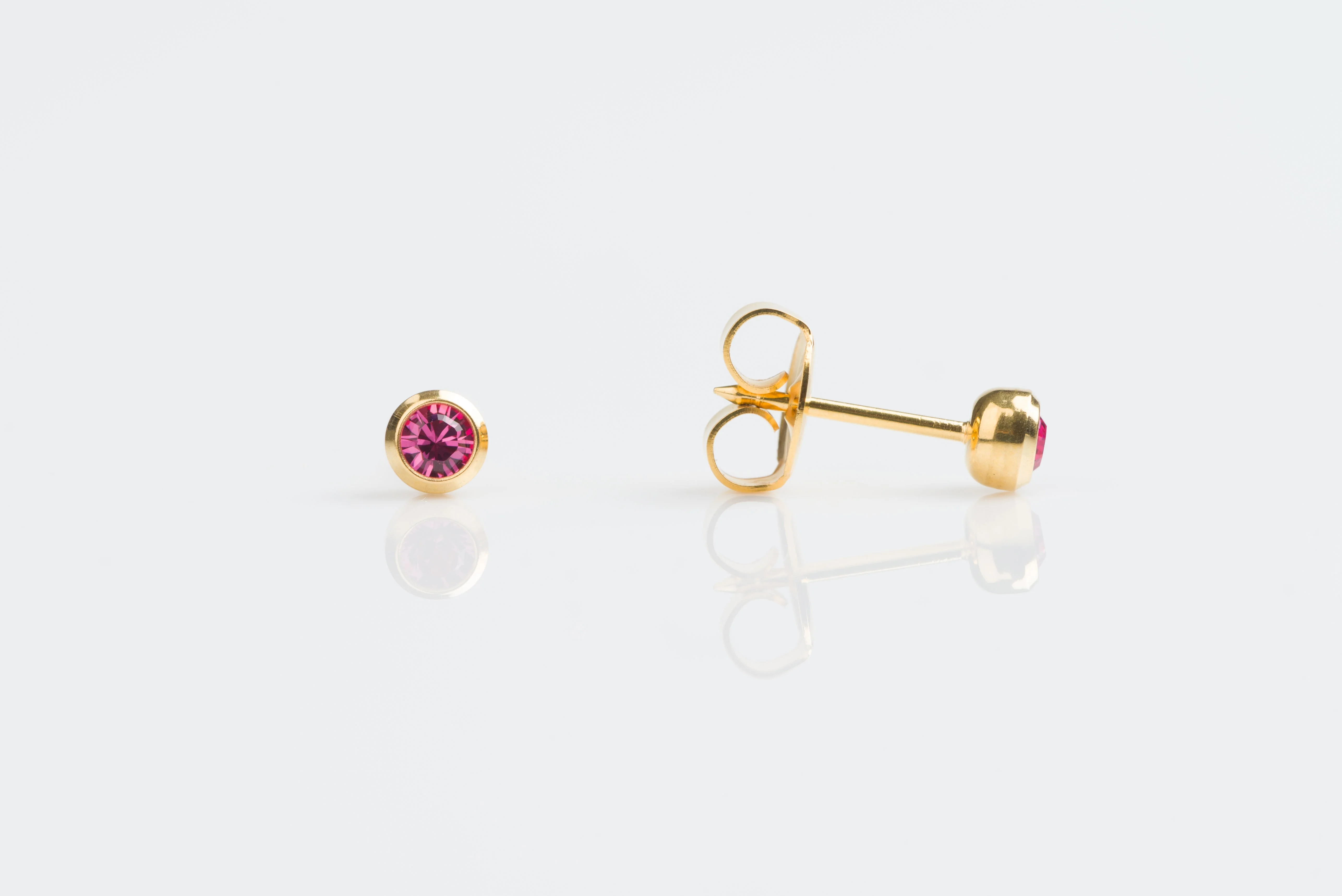 System 75 Bezel Set Piercing Studs - 3mm - October Rose Crystal - Gold Plated