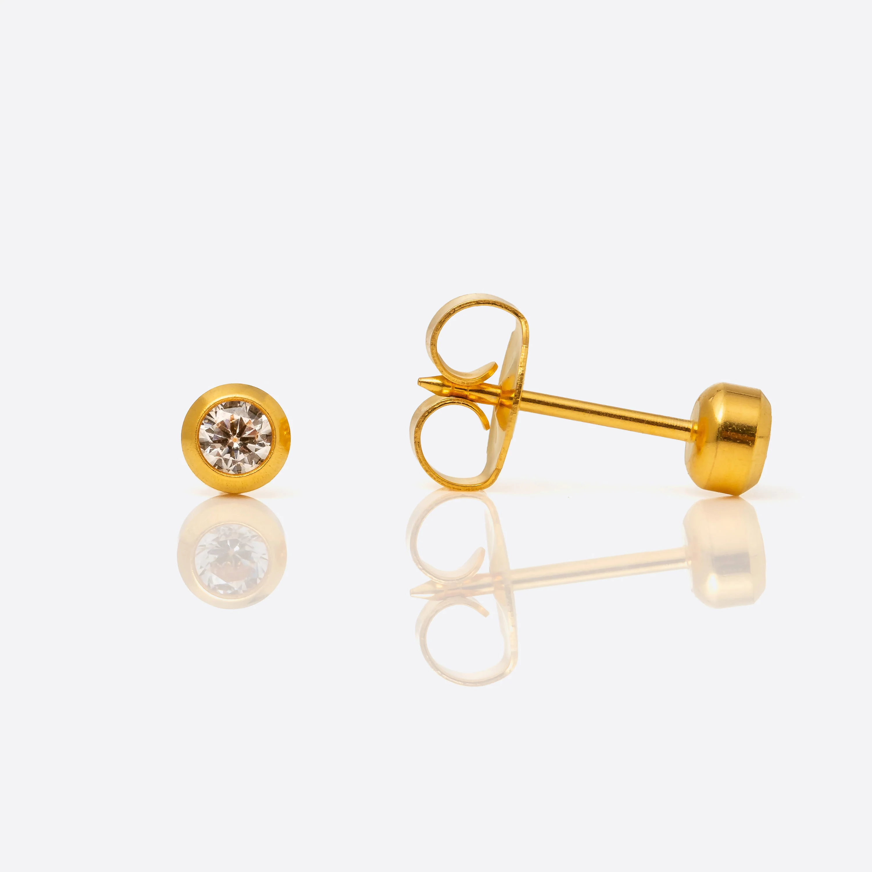 System 75 Bezel Set Piercing Studs - 3mm - Cubic Zirconia - Gold Plated