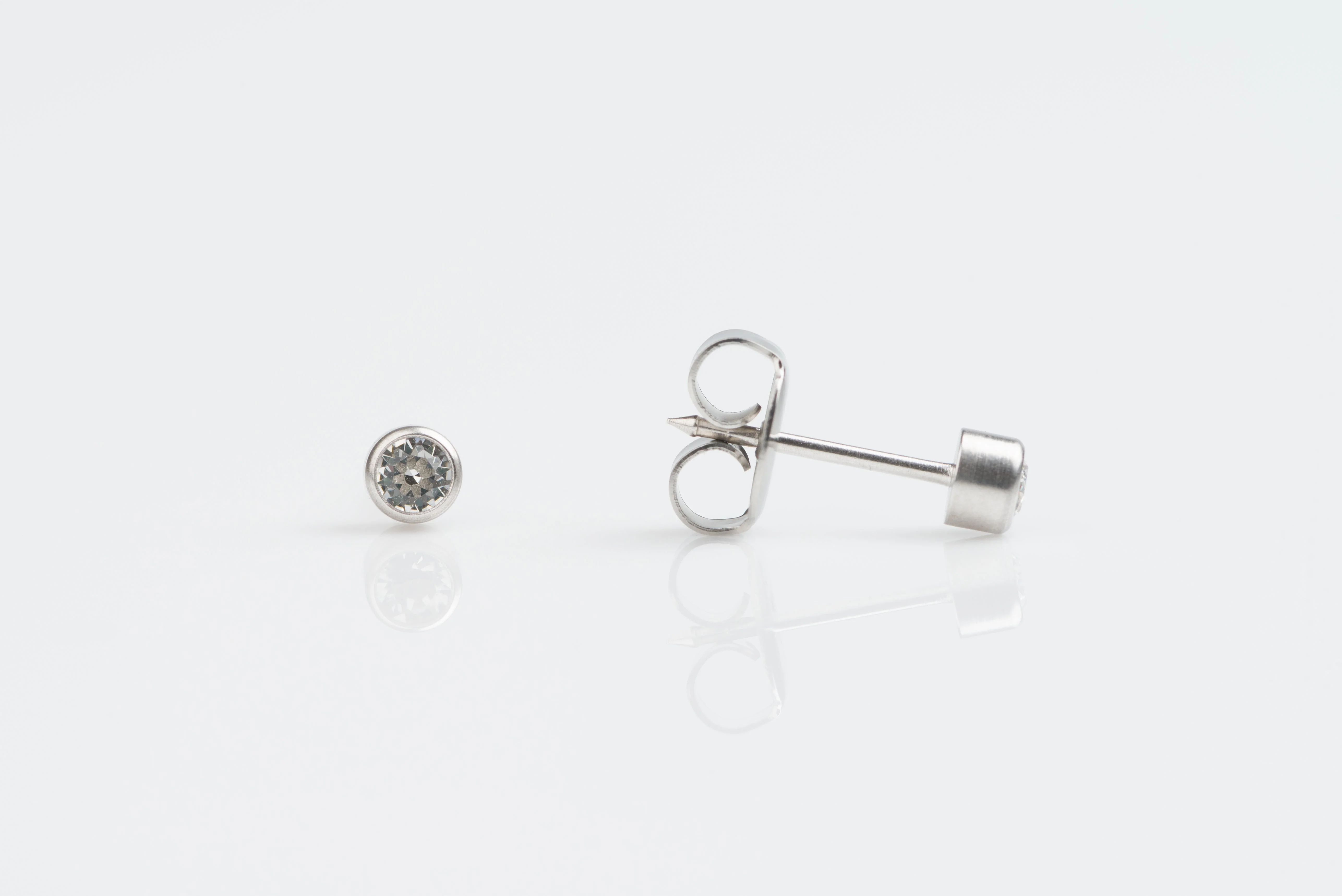 System 75 Bezel Set Piercing Studs - 3mm - Cubic Zirconia - Stainless Steel