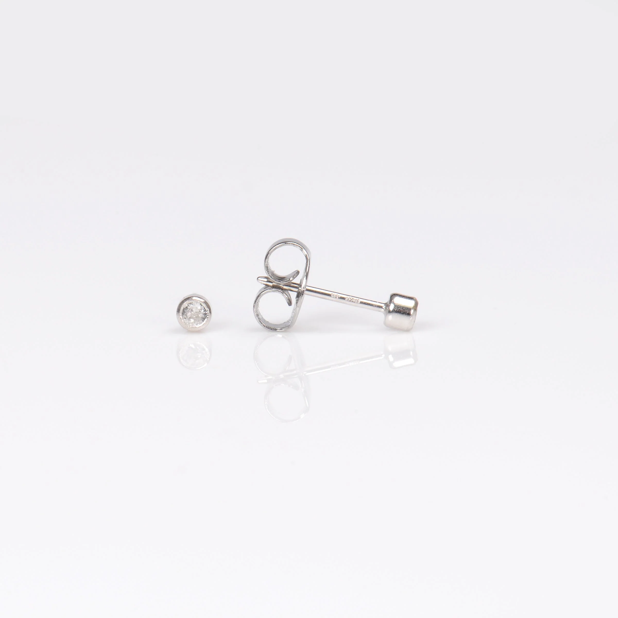 System 75 Bezel Set Piercing Studs - 2mm - April Clear Crystal - 14K White Gold