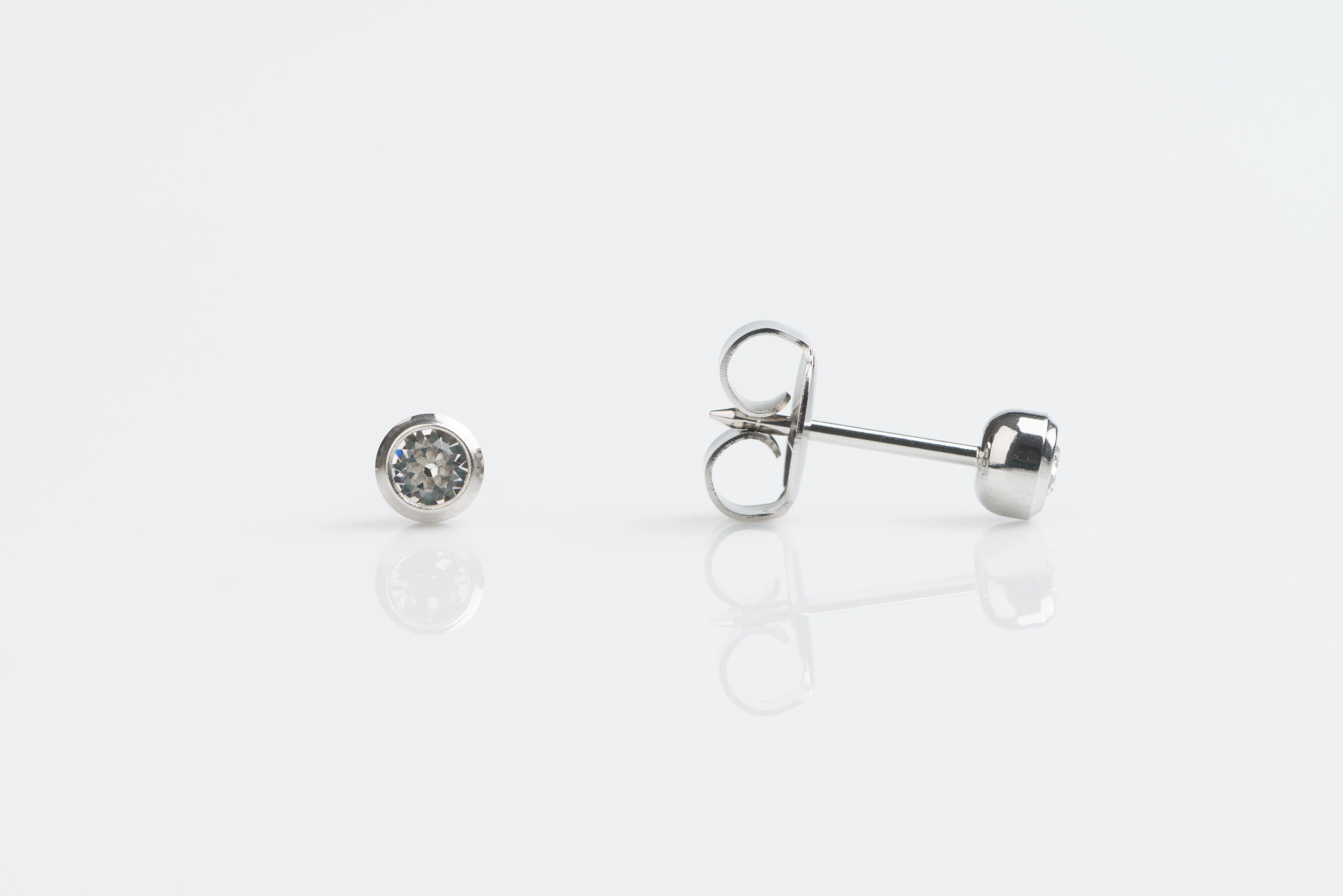 System 75 Bezel Set Piercing Studs - 3mm - April Clear Crystal - 14K White Gold