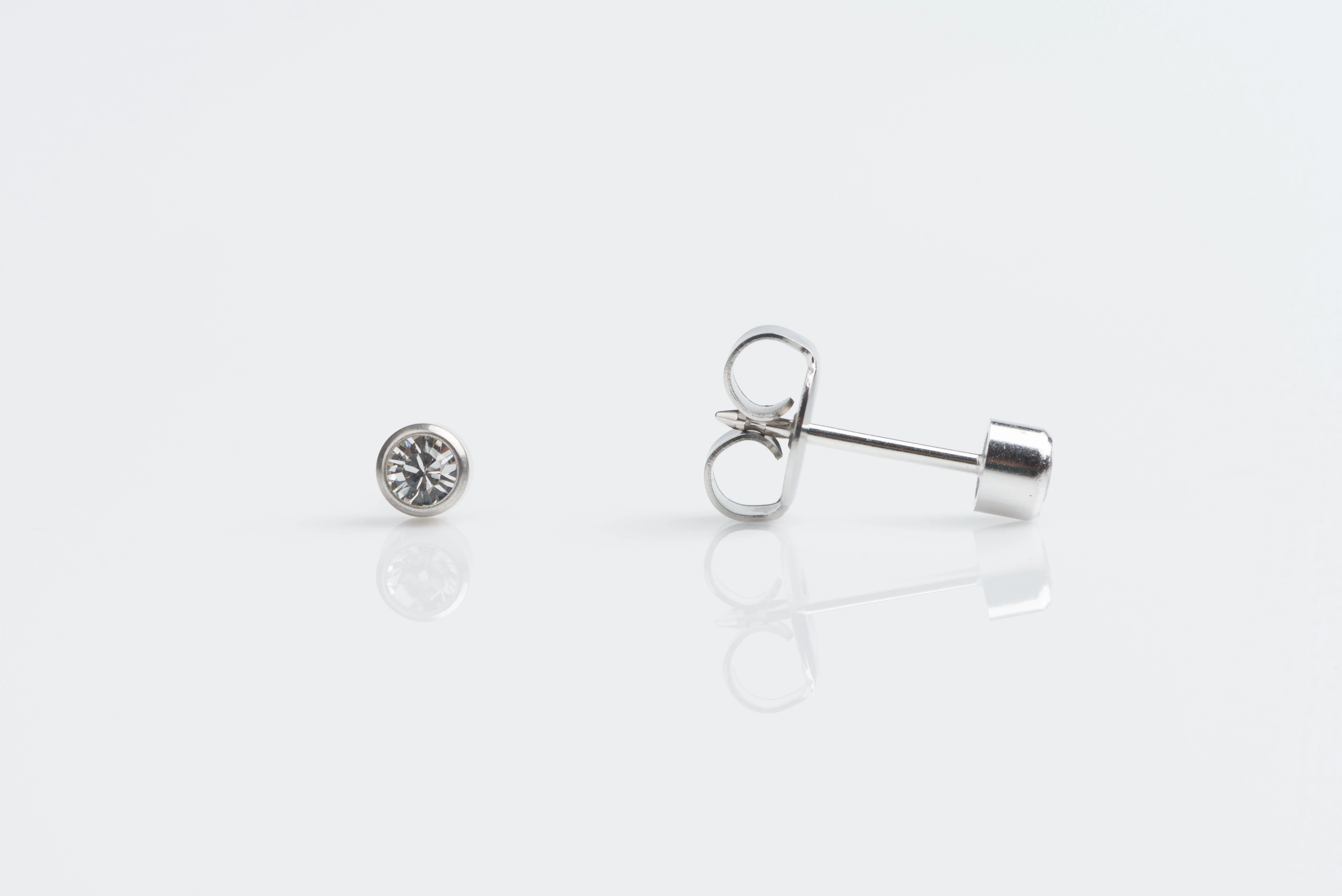 System 75 Bezel Set Piercing Studs - 3mm - Cubic Zirconia - 14K White Gold