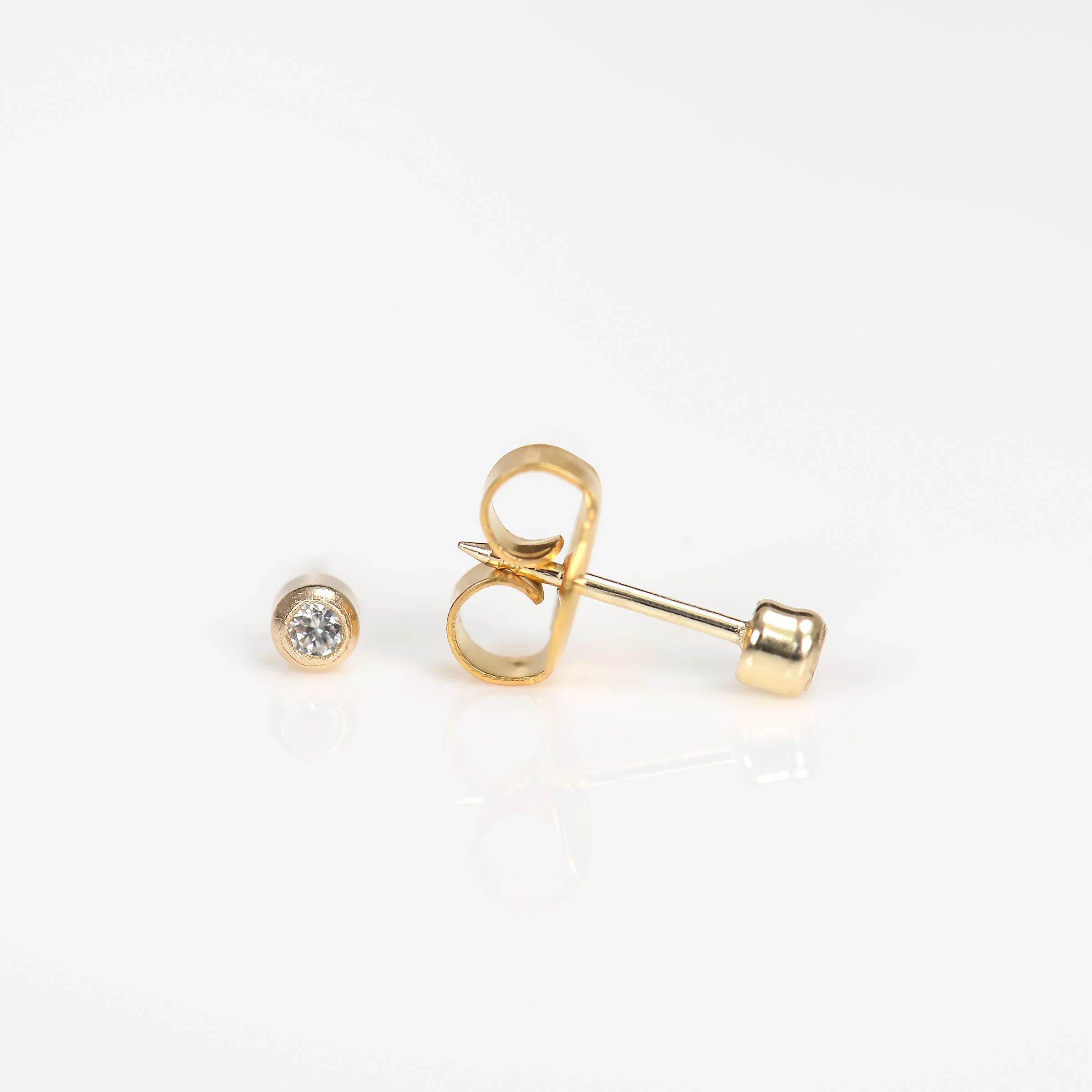 System 75 Bezel Set Piercing Studs - Baby Post - 14K Yellow Gold