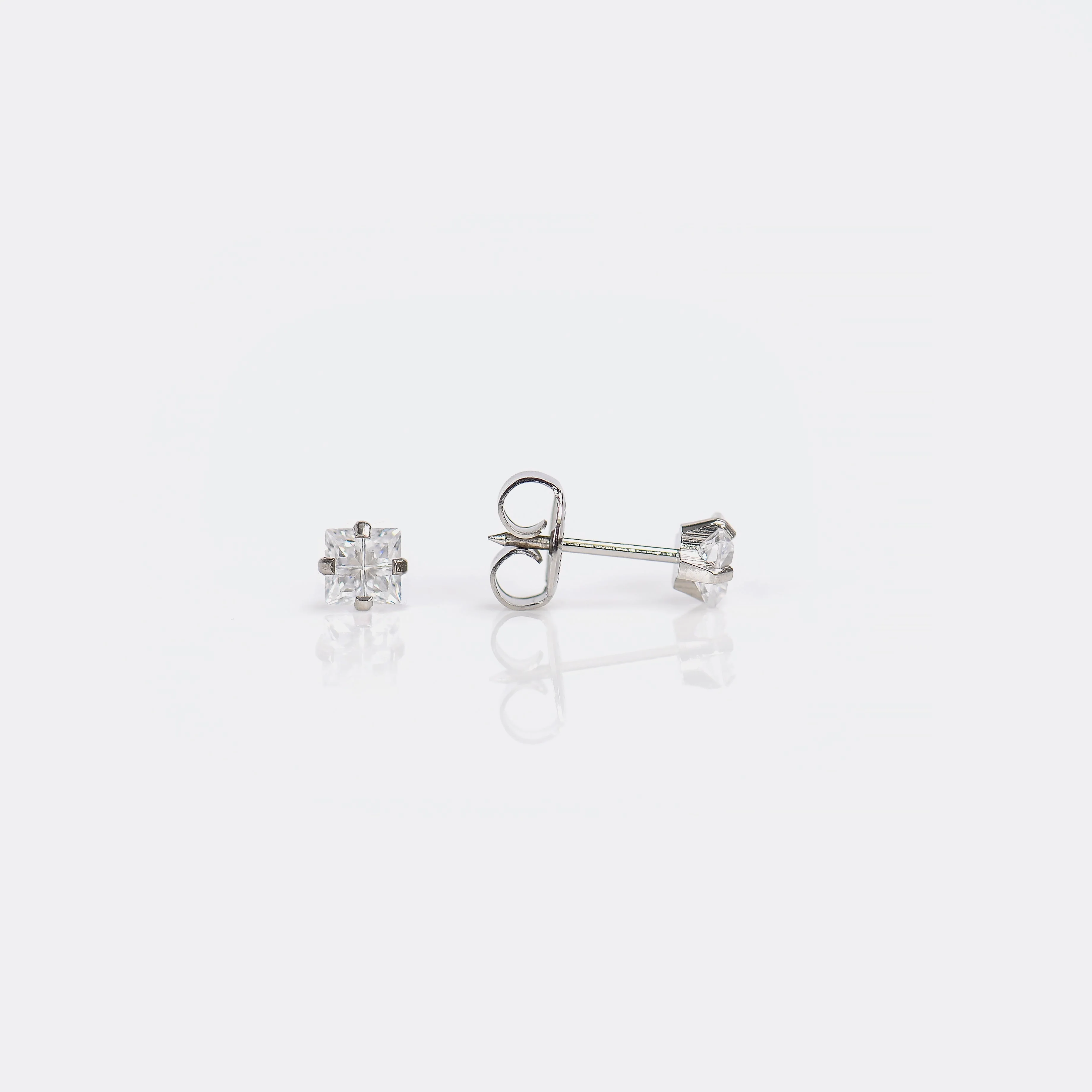 System 75 Prong Set Princess Cut Piercing Studs - 4x4 - Stainless Steel