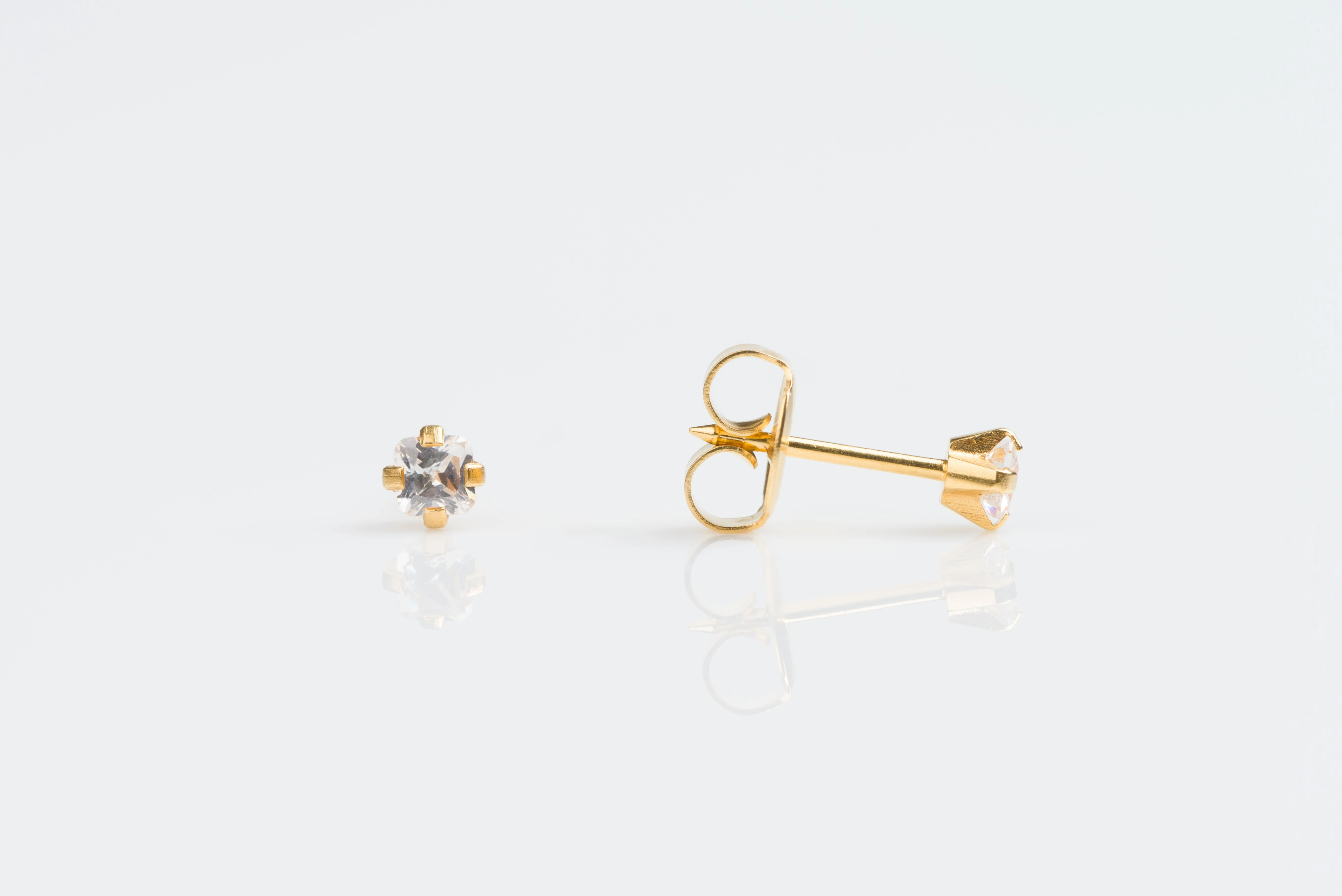 System 75 Prong Set Princess Cut Piercing Studs - 3x3 - Cubic Zirconia - 14K Yellow Gold