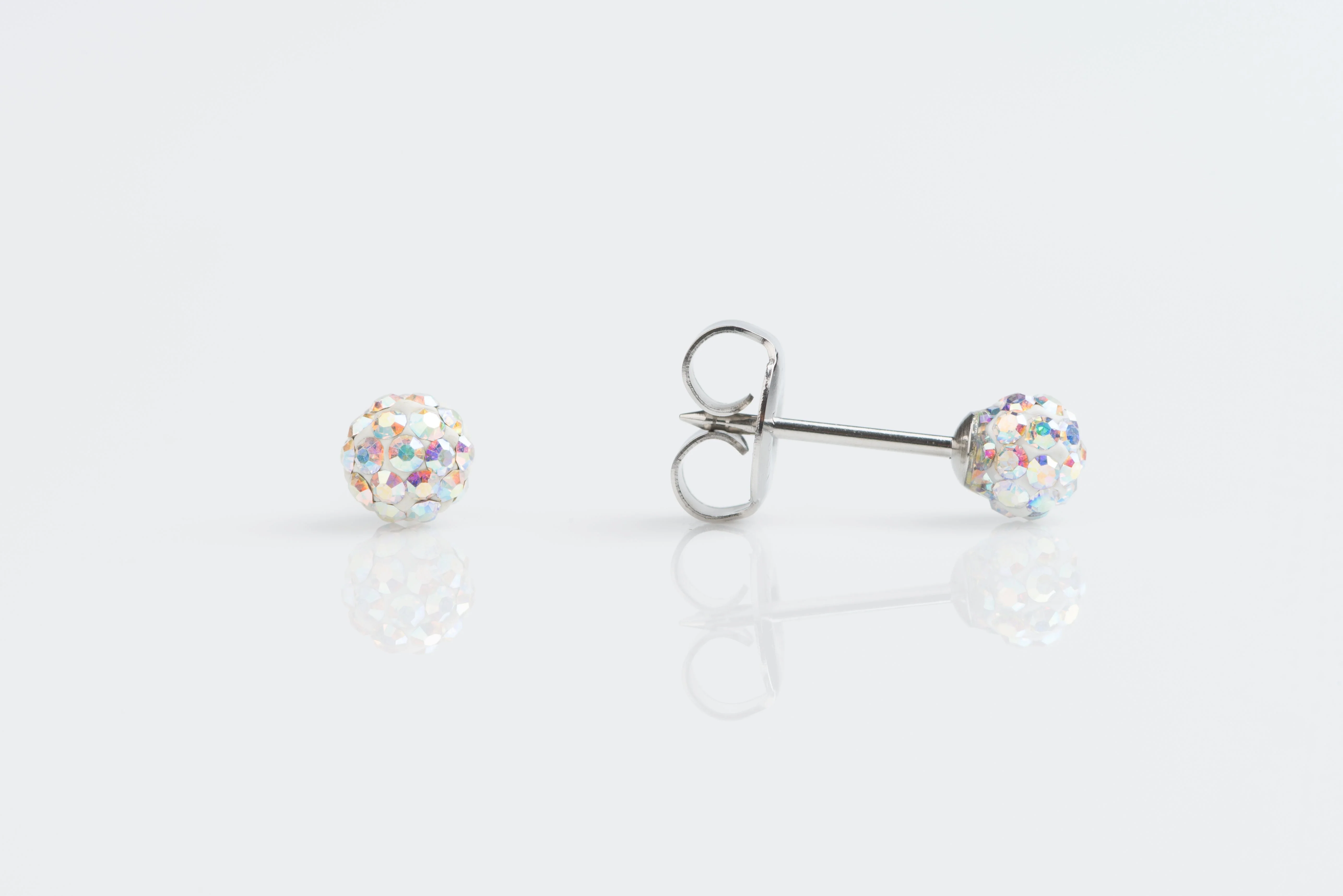 System 75 Fireball Piercing Studs - 4.5mm - AB Crystal - 14K White Gold
