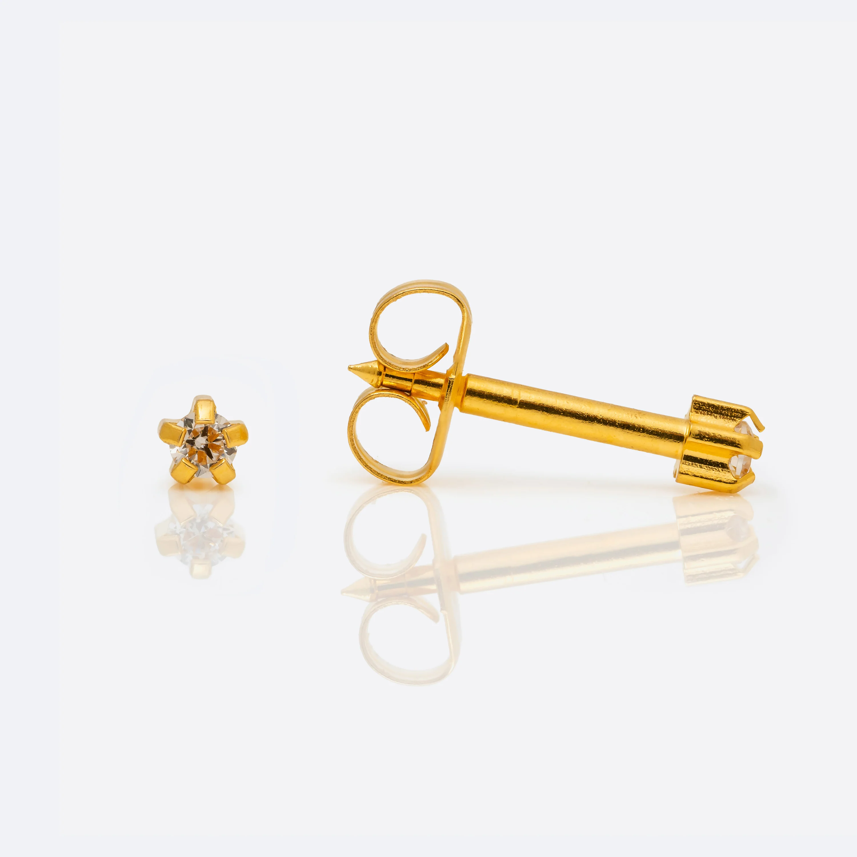 Prong Set Cubic Zirconia Universal Flatpack Piercing Studs - Gold Plated - Mini Adaptor