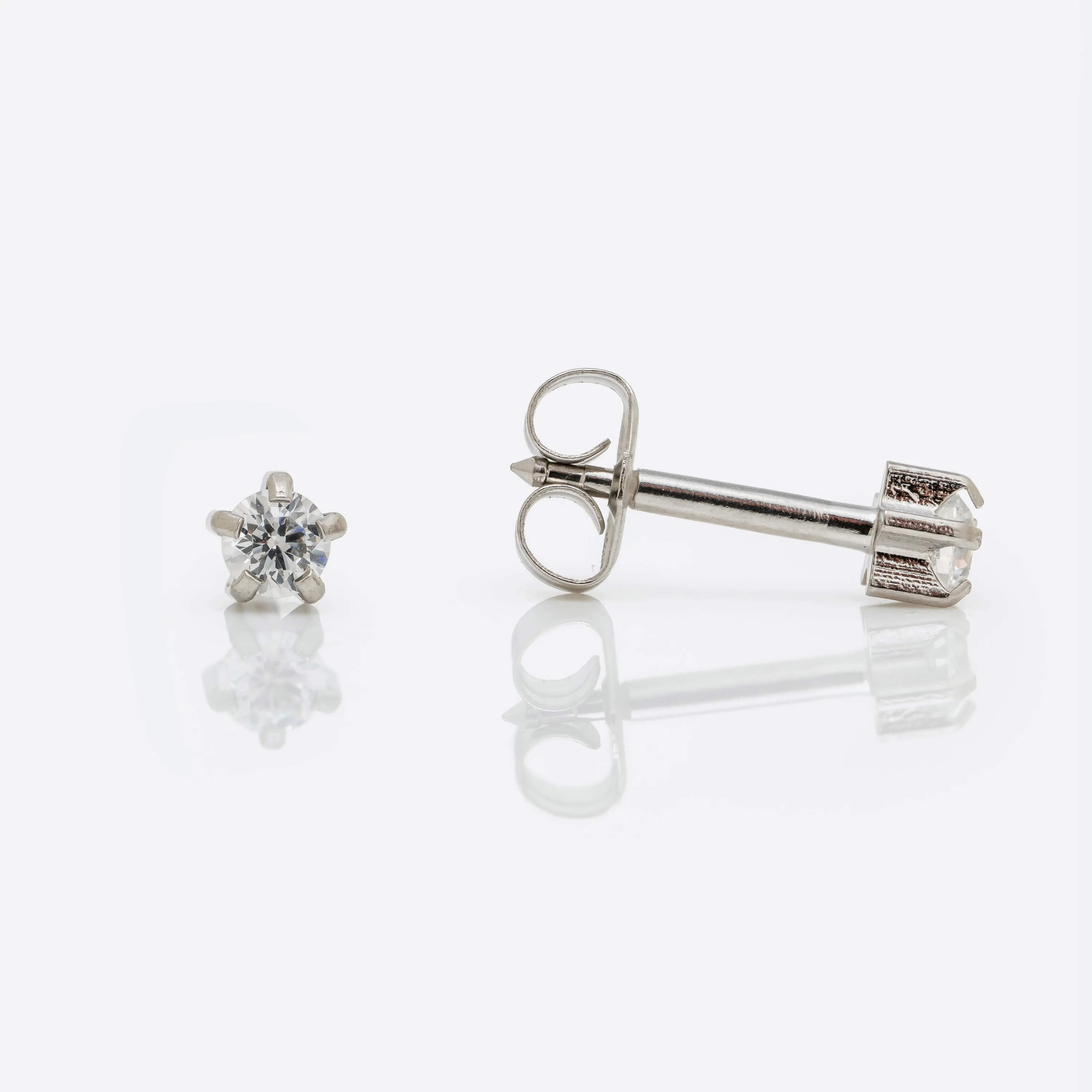 Prong Set Cubic Zirconia Universal Flatpack Piercing Studs - Stainless Steel - Regular Adaptor