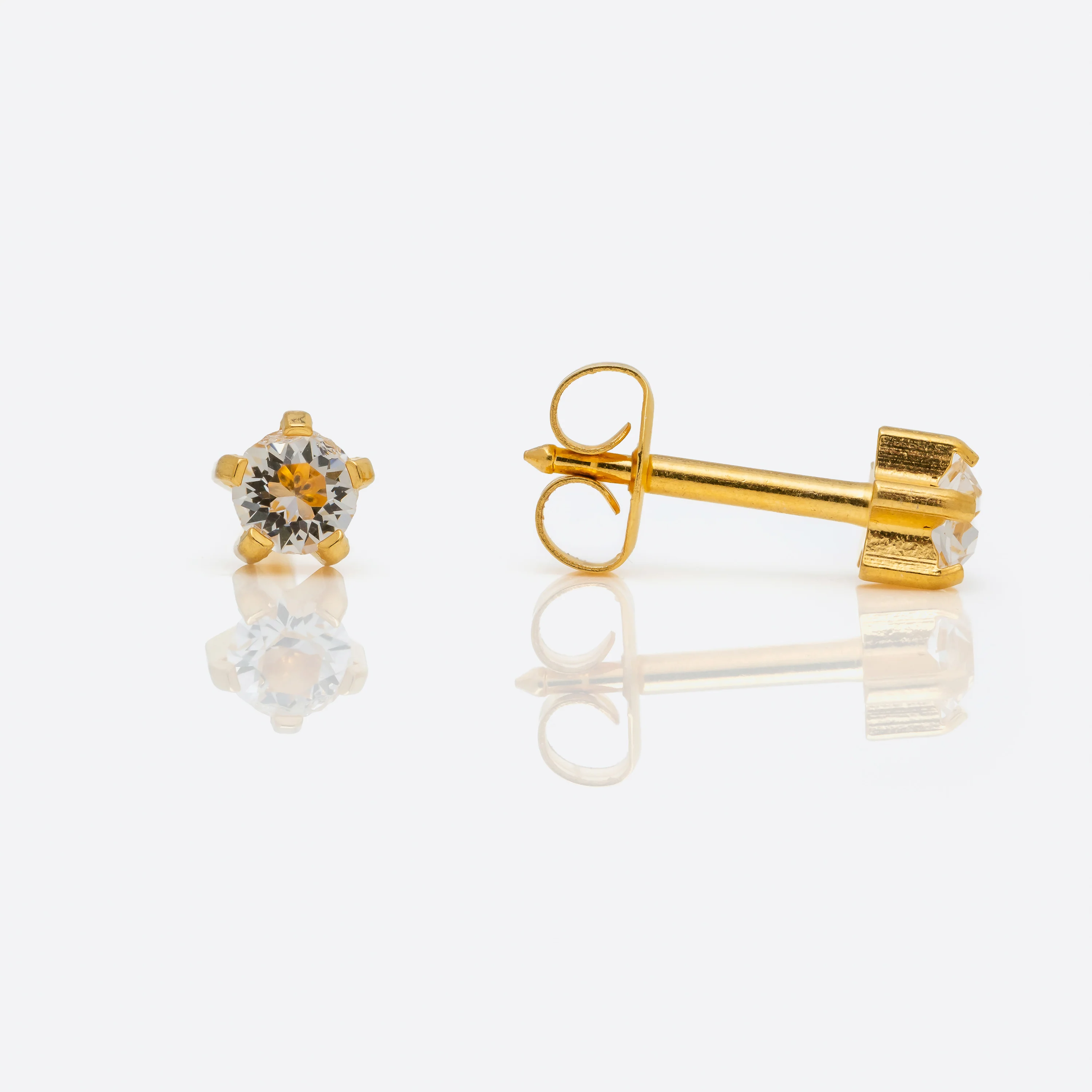 Prong Set Birthstone Universal Flatpack Piercing Studs - Gold Plated - April Clear Crystal - Large Adaptor
