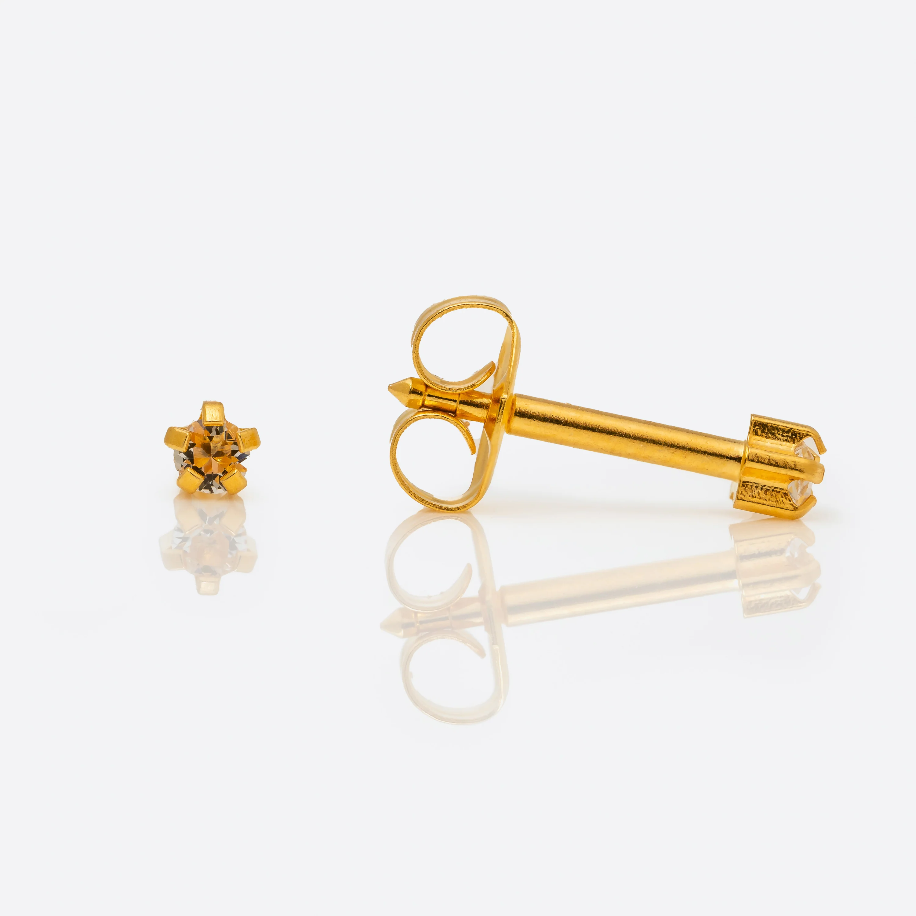 Prong Set Birthstone Universal Flatpack Piercing Studs - Gold Plated - April Clear Crystal - Mini Adaptor