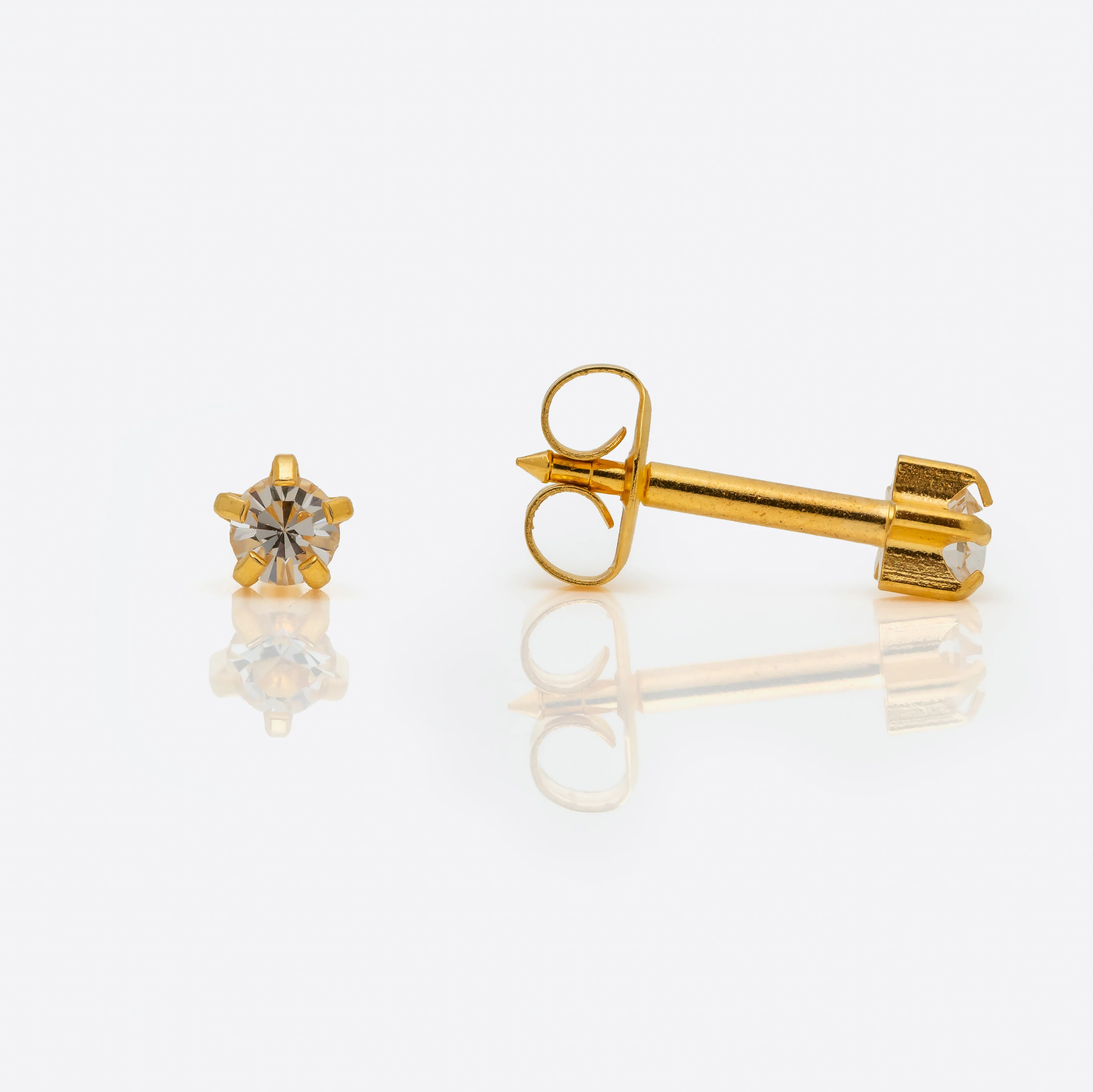 Prong Set Birthstone Universal Flatpack Piercing Studs - Gold Plated - April Clear Crystal - Regular Adaptor