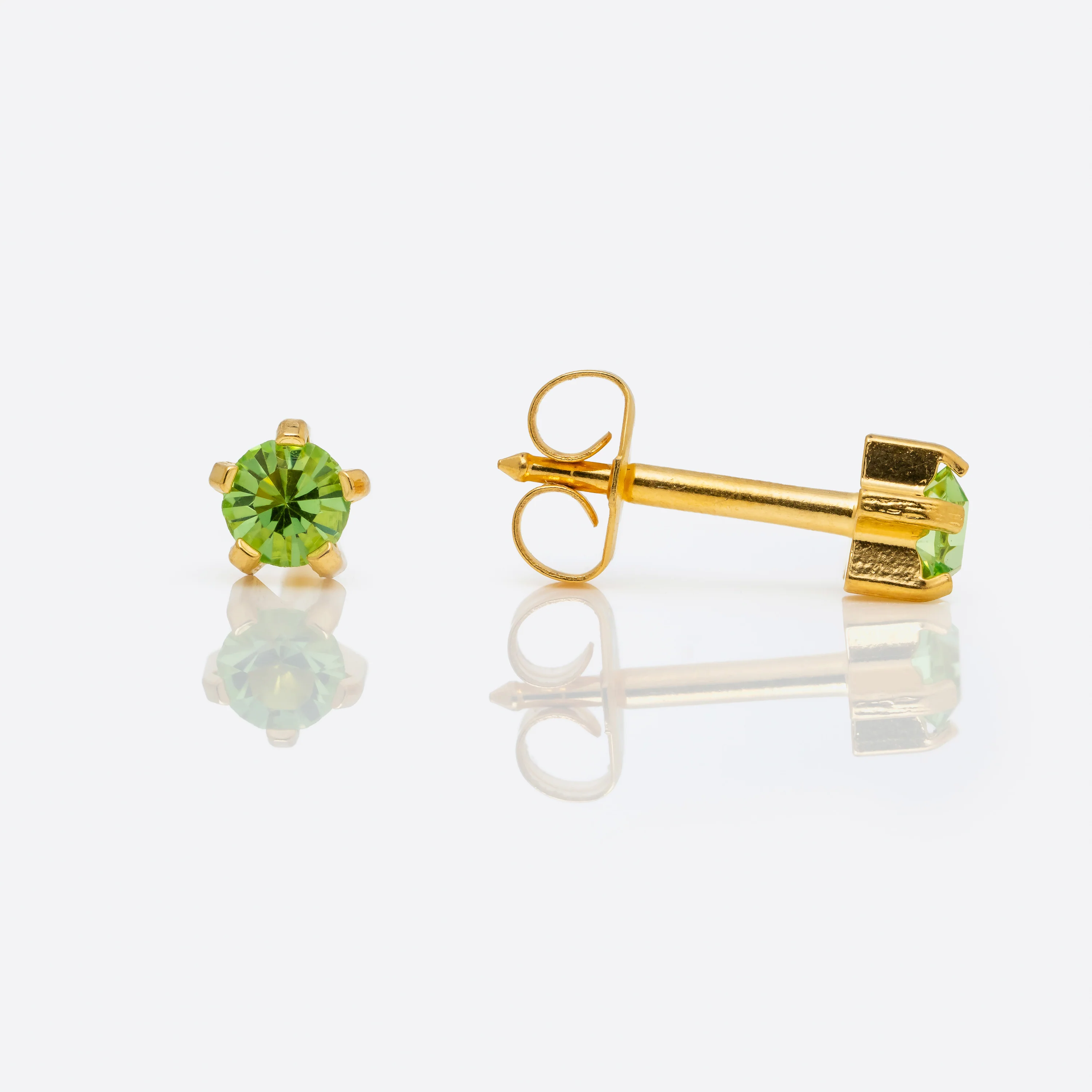 Prong Set Birthstone Universal Flatpack Piercing Studs - Gold Plated - August Peridot Crystal - Large Adaptor