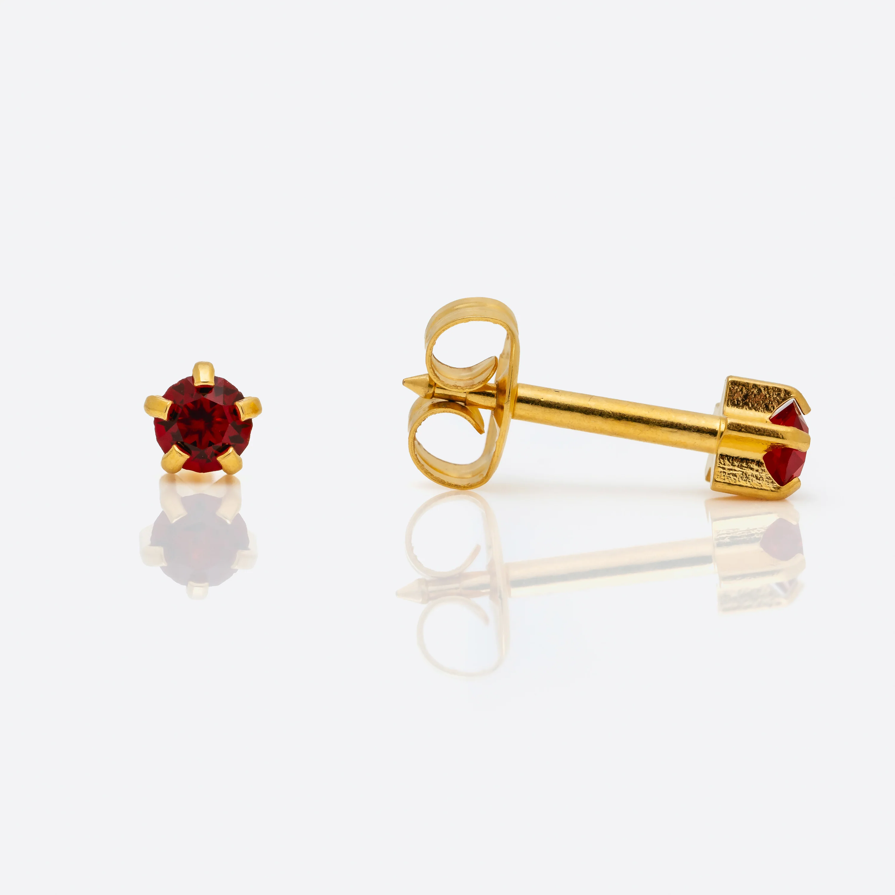Prong Set Birthstone Universal Flatpack Piercing Studs - Gold Plated - January Garnet Crystal - Regular Adaptor
