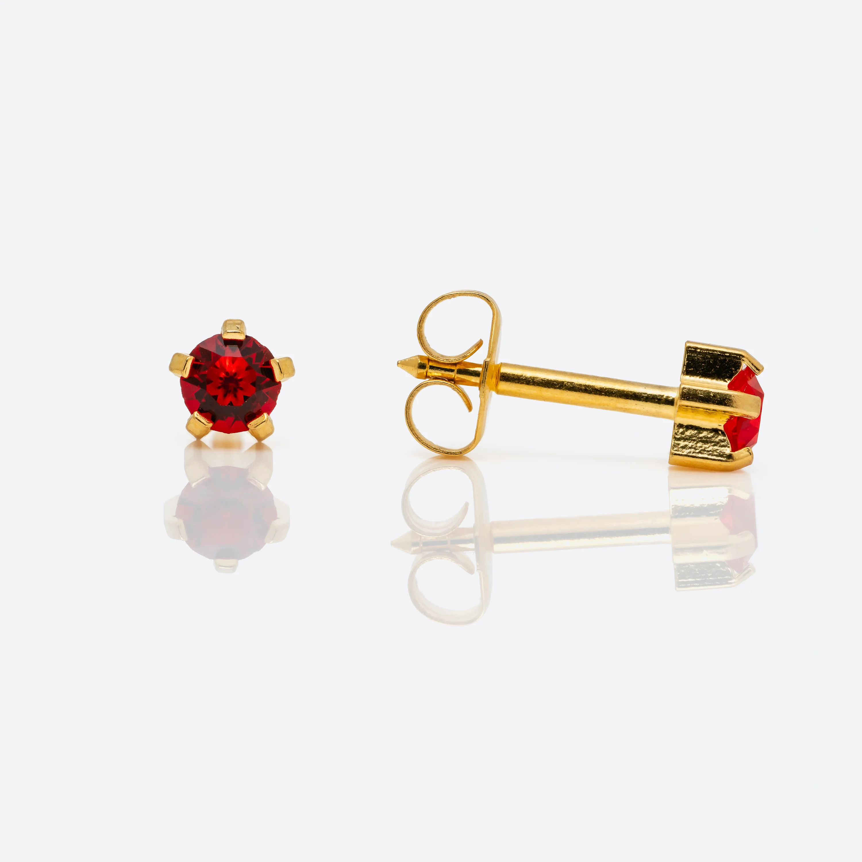 Prong Set Birthstone Universal Flatpack Piercing Studs - Gold Plated - July Ruby Crystal - Large Adaptor