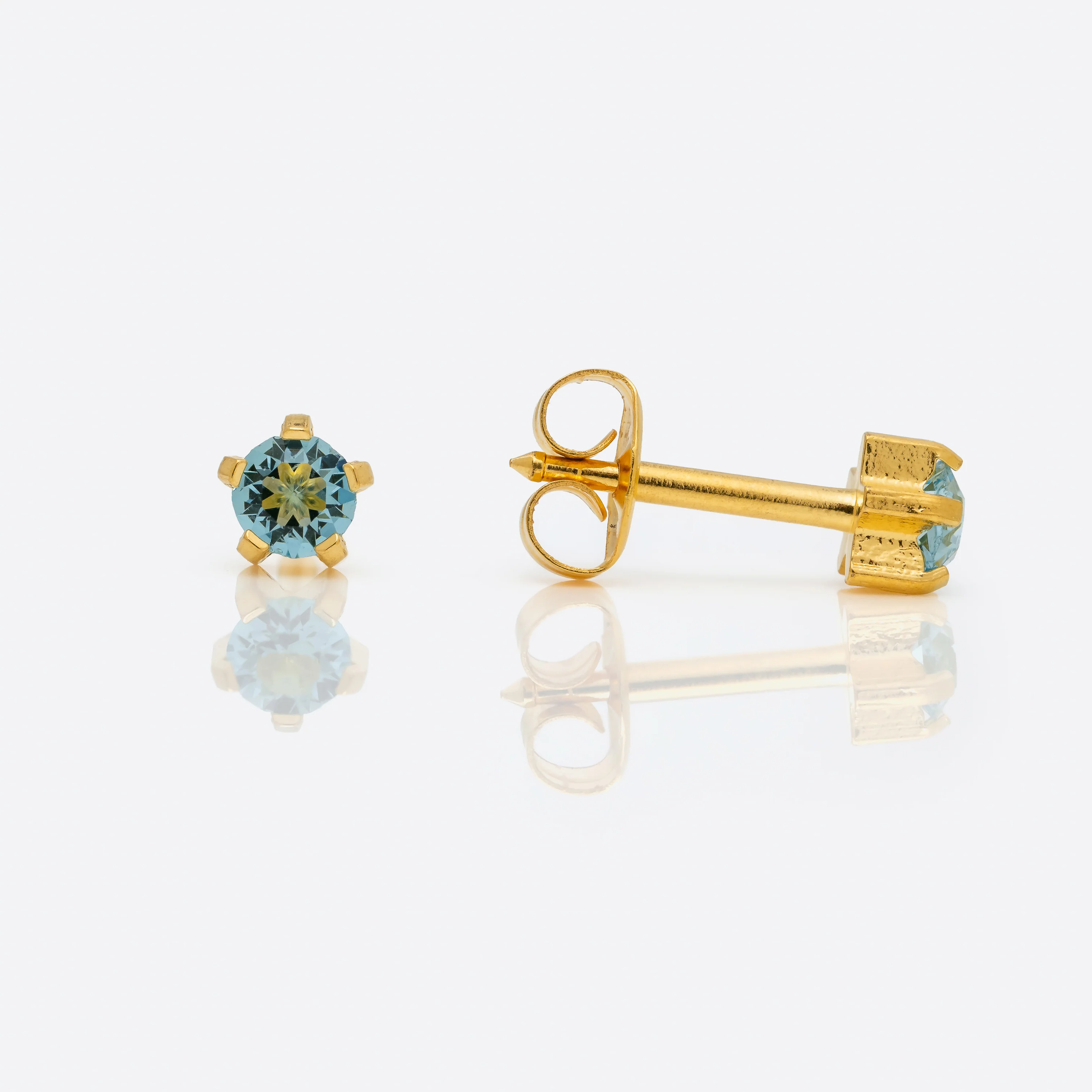 Prong Set Birthstone Universal Flatpack Piercing Studs - Gold Plated - March Aquamarine Crystal - Large Adaptor