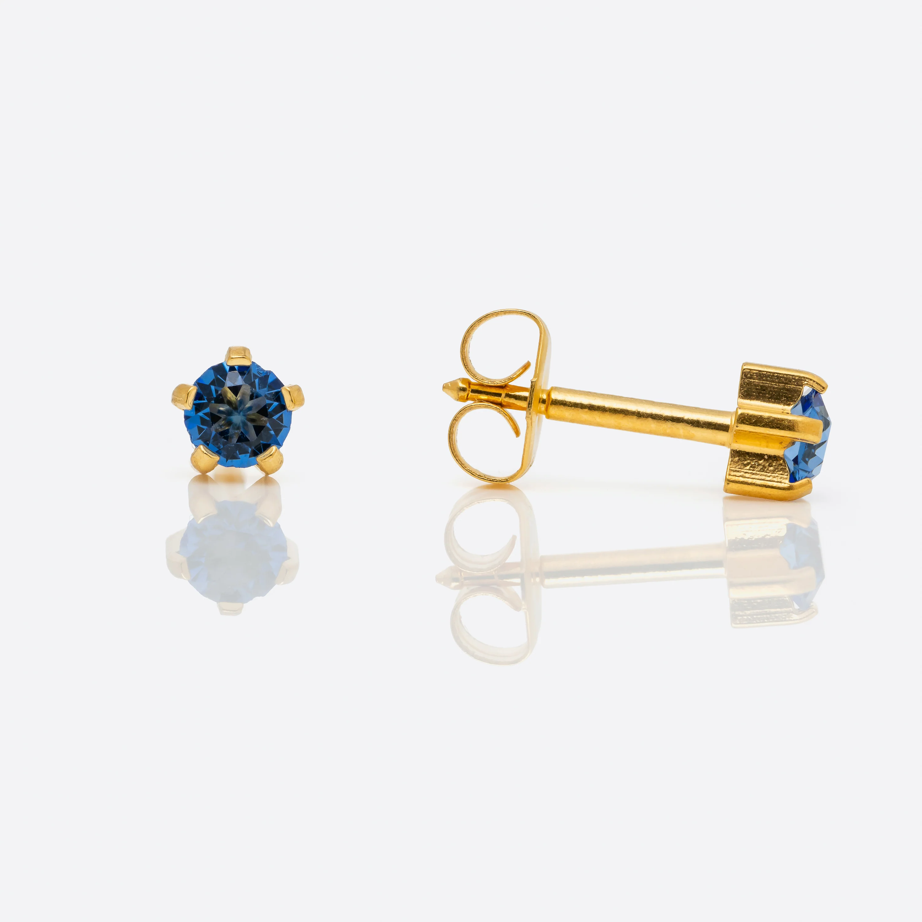 Prong Set Birthstone Universal Flatpack Piercing Studs - Gold Plated - September Sapphire Crystal - Large Adaptor
