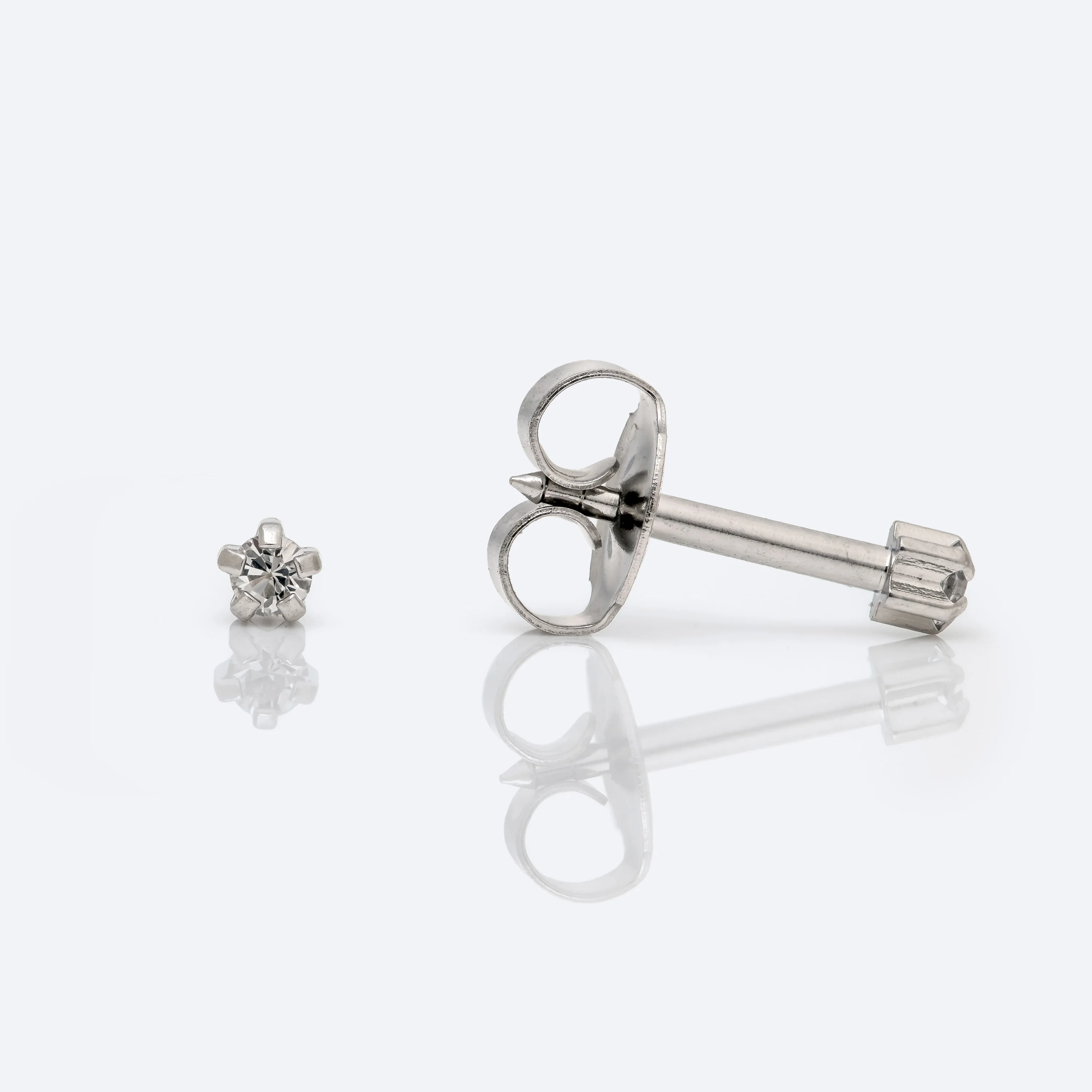 Prong Set Birthstone Universal Flatpack Piercing Studs - Stainless Steel - April Clear Crystal - Mini Adaptor