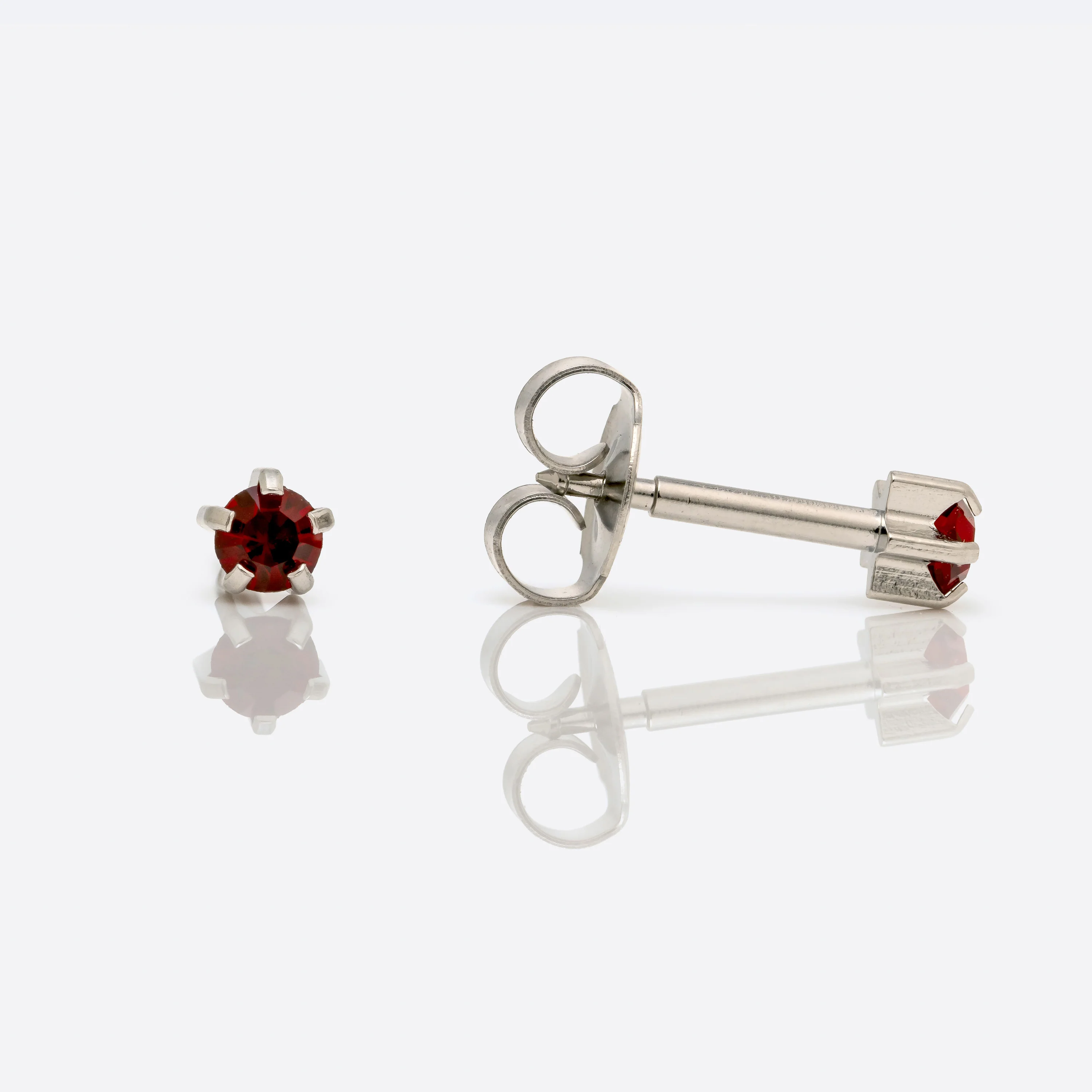 Prong Set Birthstone Universal Flatpack Piercing Studs - Stainless Steel - January Garnet Crystal - Regular Adaptor