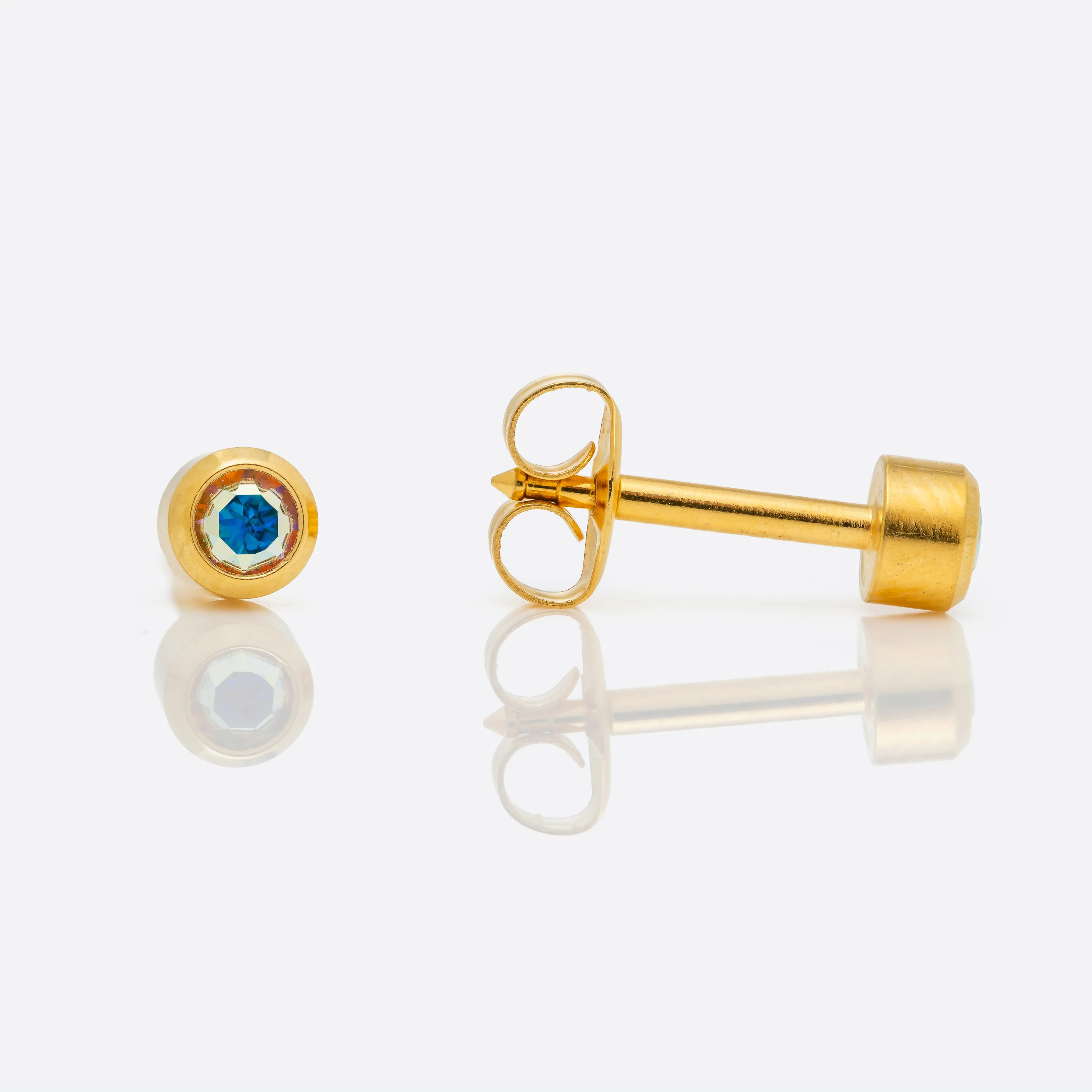 Bezel Set Birthstone Universal Flatpack Piercing Studs - Gold Plated - AB Crystal - Regular Adaptor
