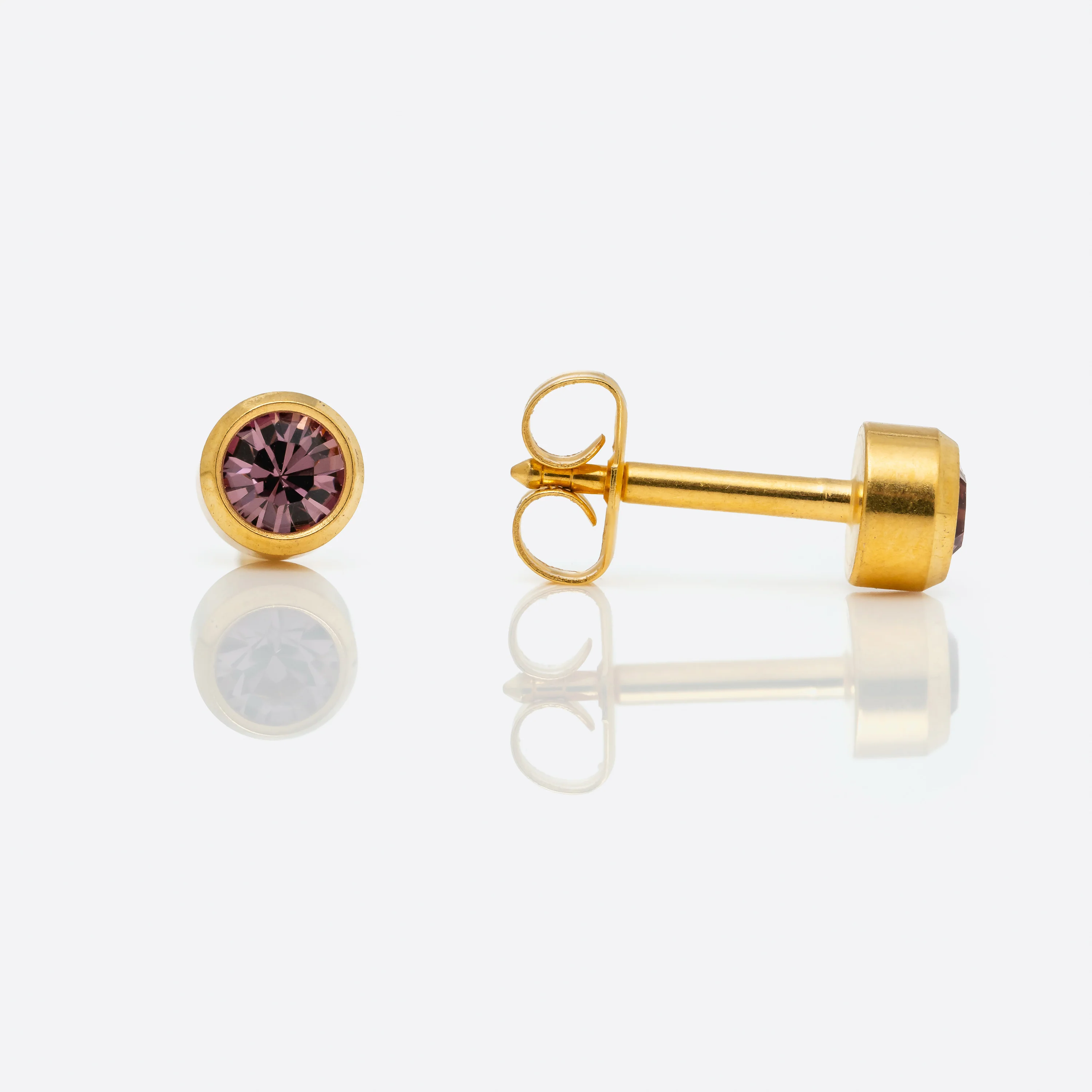 Bezel Set Birthstone Universal Flatpack Piercing Studs - Gold Plated - June Alexandrite Crystal - Large Adaptor