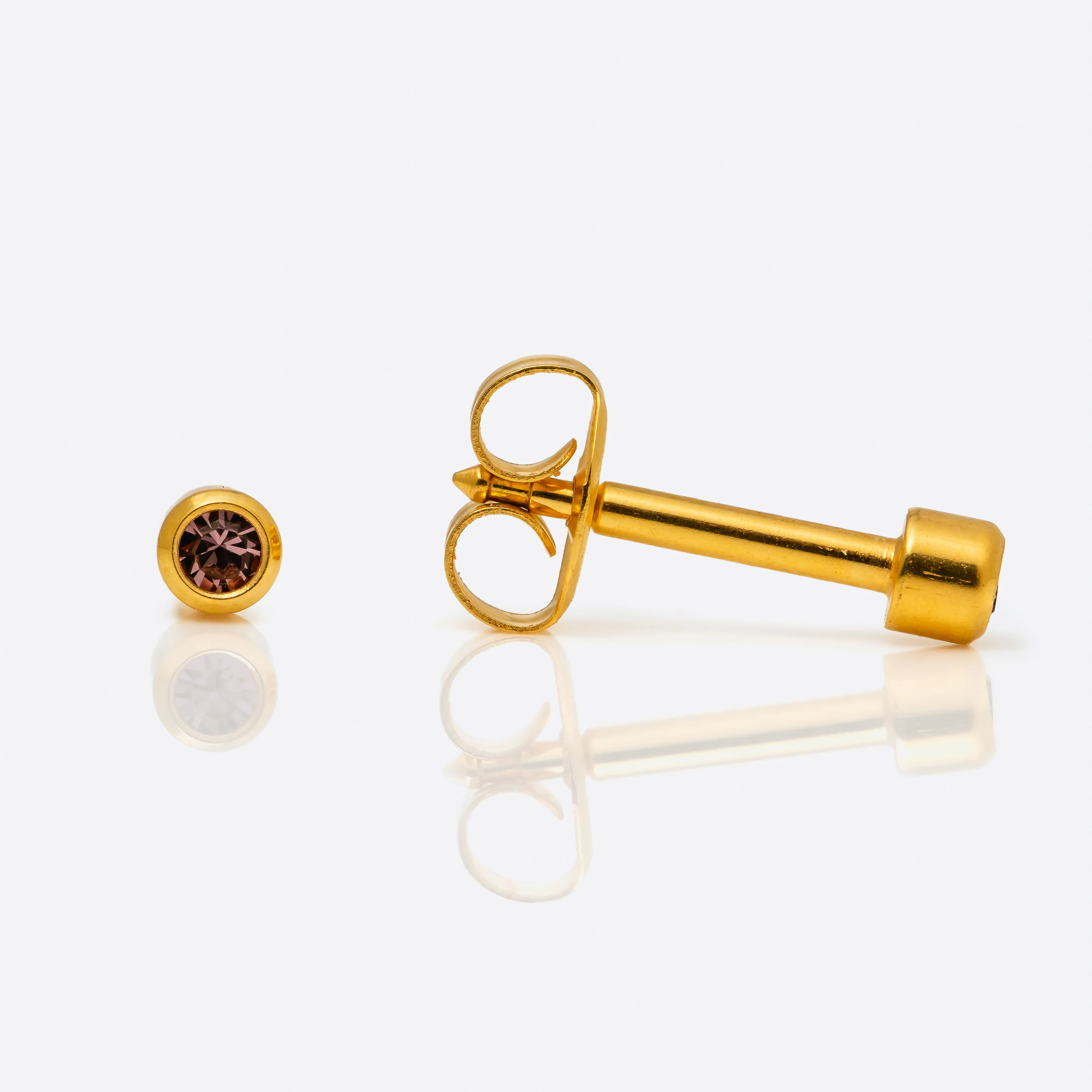 Bezel Set Birthstone Universal Flatpack Piercing Studs - Gold Plated - June Alexandrite Crystal - Mini Adaptor