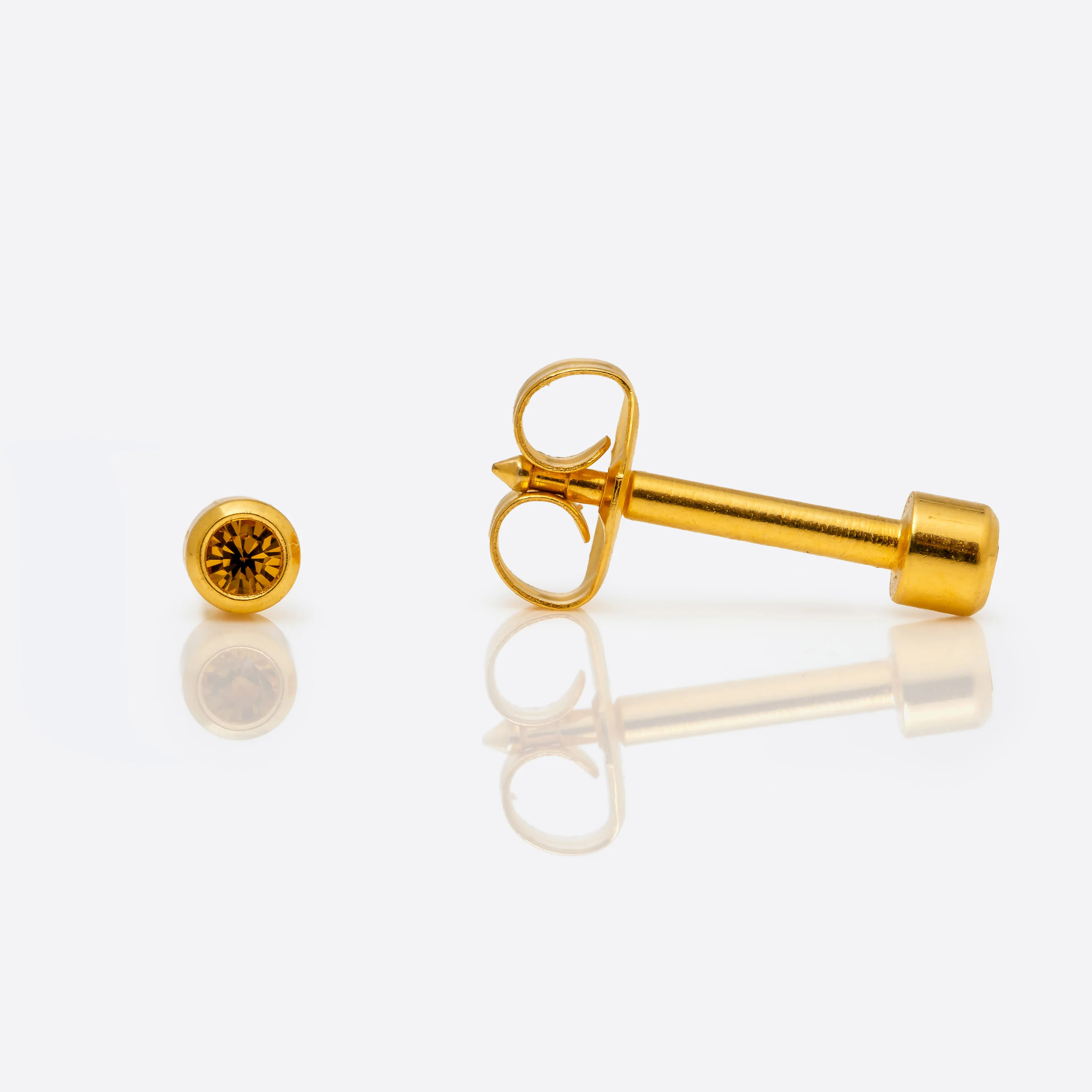 Bezel Set Birthstone Universal Flatpack Piercing Studs - Gold Plated - November Topaz Crystal - Mini Adaptor
