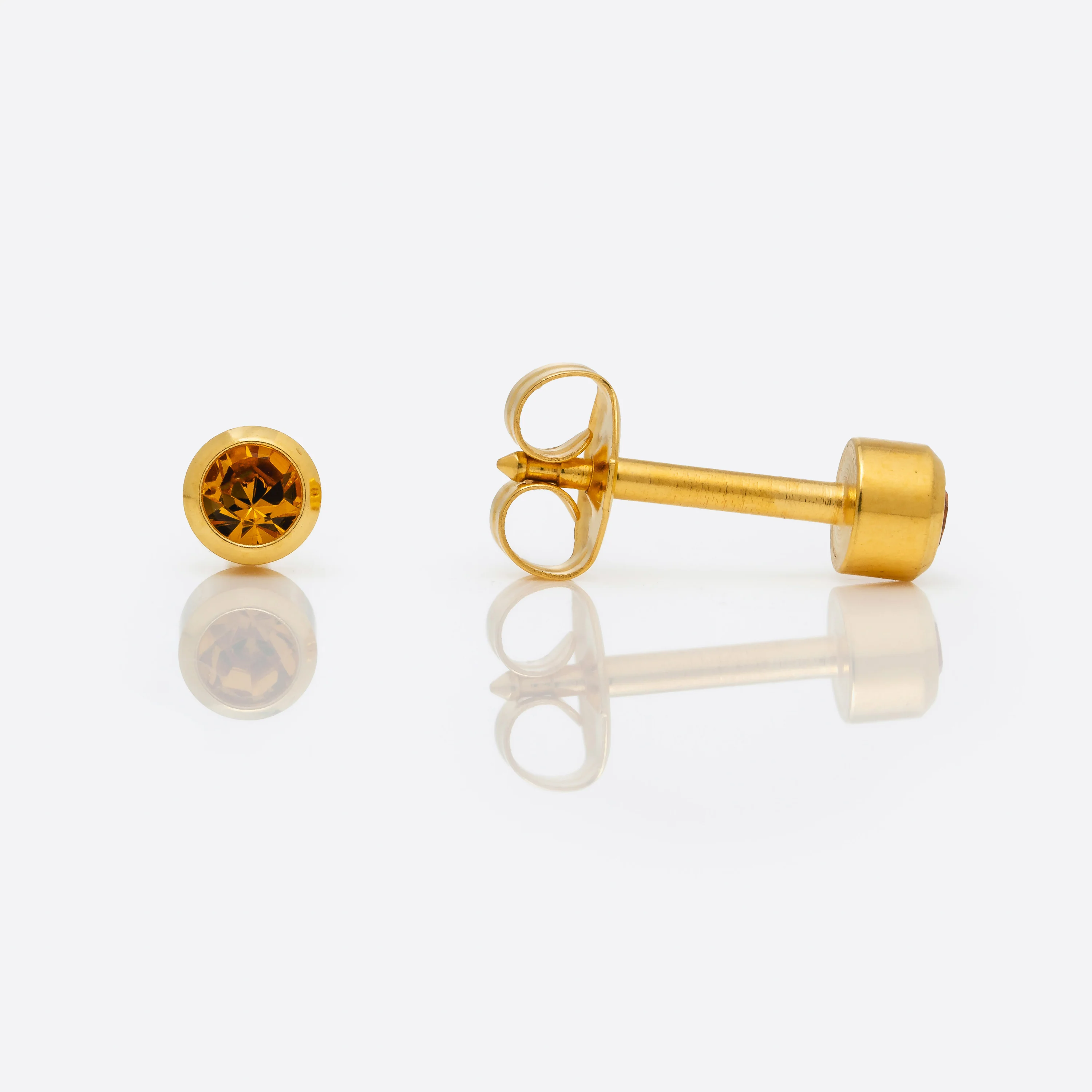 Bezel Set Birthstone Universal Flatpack Piercing Studs - Gold Plated - November Topaz Crystal - Regular Adaptor