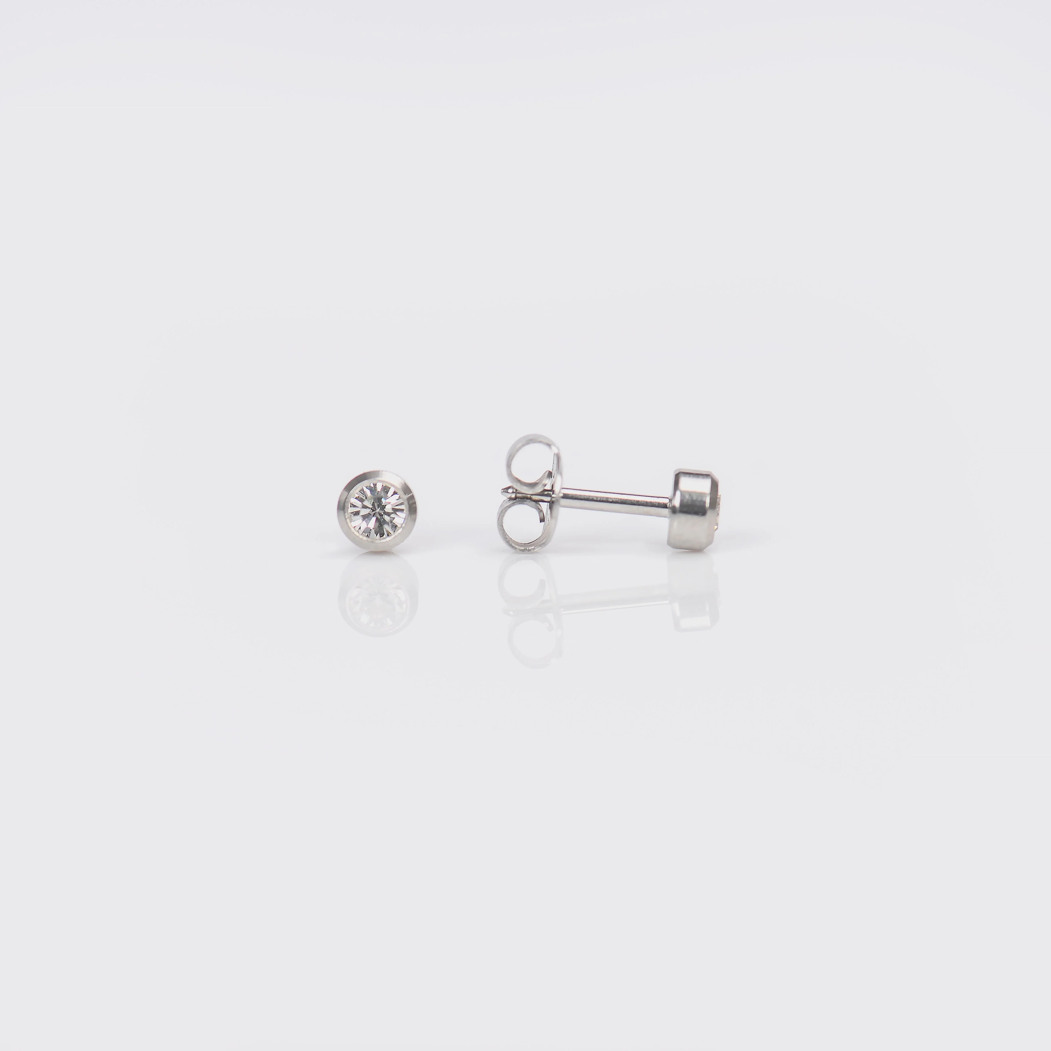 Bezel Set Birthstone Universal Flatpack Piercing Studs - Stainless Steel - April Clear Crystal - Large Adaptor