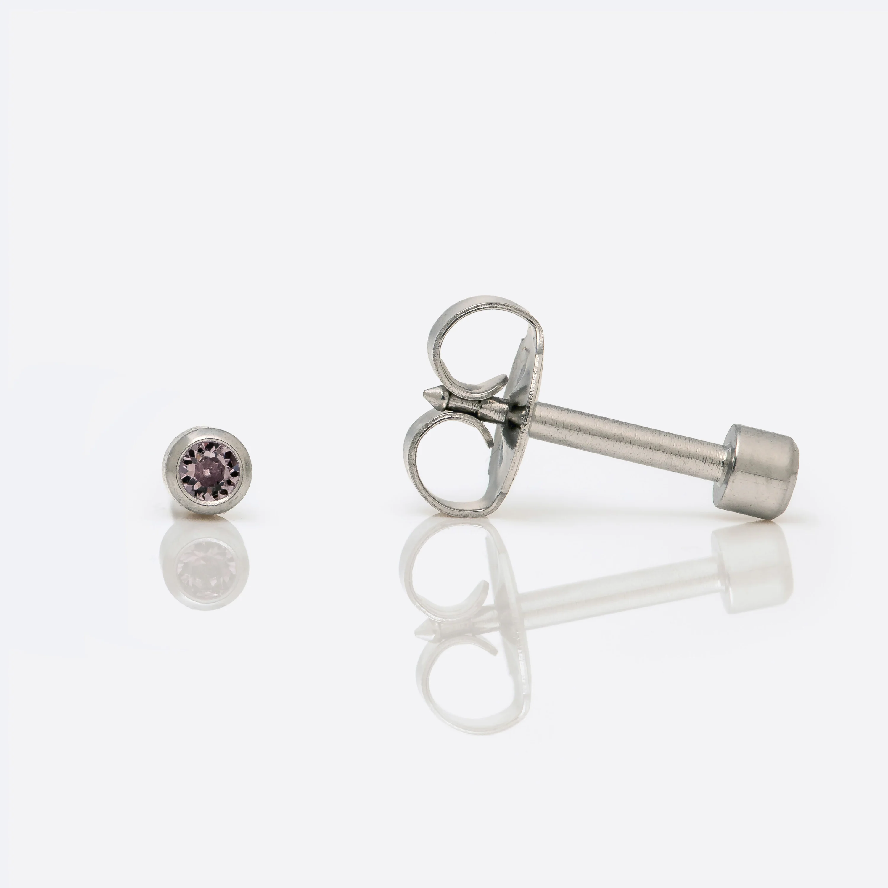 Bezel Set Birthstone Universal Flatpack Piercing Studs - Stainless Steel - June Alexandrite Crystal - Mini Adaptor