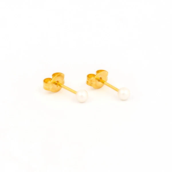 Sensitive Puff Pad Fashion - 3mm - White Pearl - Gold Plated