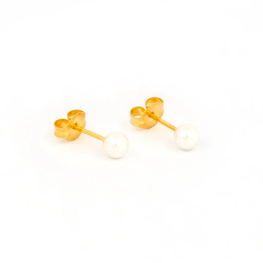Sensitive Puff Pad Fashion - 4mm - White Pearl - Gold Plated