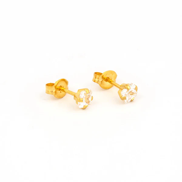 Sensitive Puff Pad Fashion - 4X4mm - Princess Cut Prong-Set Cubic Zirconia - Gold Plated