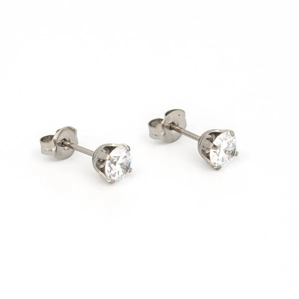 Sensitive Puff Pad Fashion - 5mm - Prong-Set Cubic Zirconia - Stainless Steel