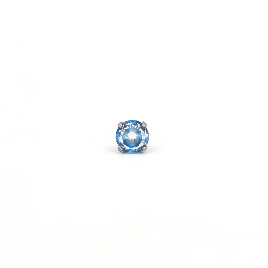 Sensitive Puff Pad Fashion - 5mm - Neon Blue Cubic Zirconia - Stainless Steel - Image 2