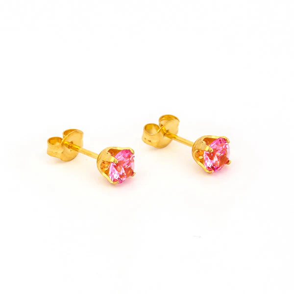 Sensitive Puff Pad Fashion - 5mm - Pink Prong-Set Cubic Zirconia - Gold Plated