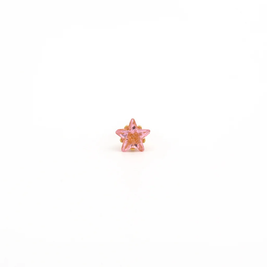 Sensitive Puff Pad Fashion - 5mm - Pink Star Prong-Set Cubic Zirconia - Gold Plated - Image 2