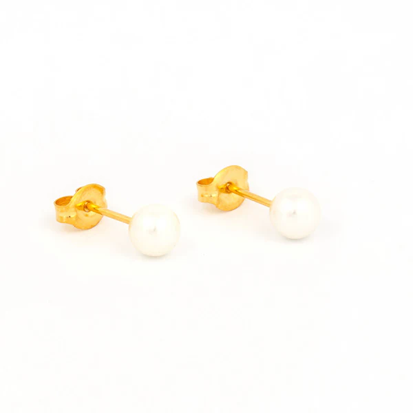 Sensitive Puff Pad Fashion - 5mm - White Pearl - Gold Plated