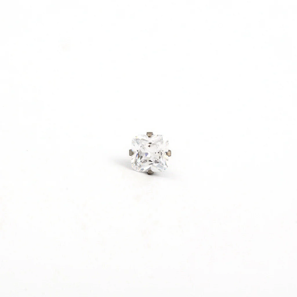 Sensitive Puff Pad Fashion - 5X5mm - Princess Cut Prong-Set Cubic Zirconia - Stainless Steel - Image 2