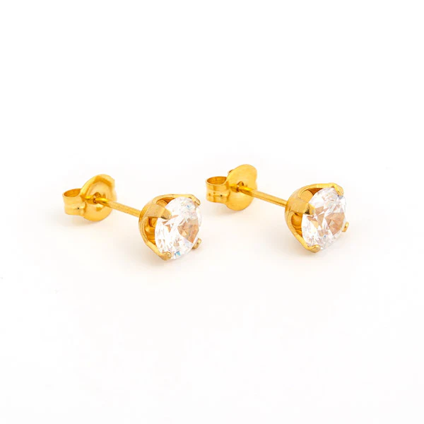 Sensitive Puff Pad Fashion - 6mm - Prong-Set Cubic Zirconia - Gold Plated