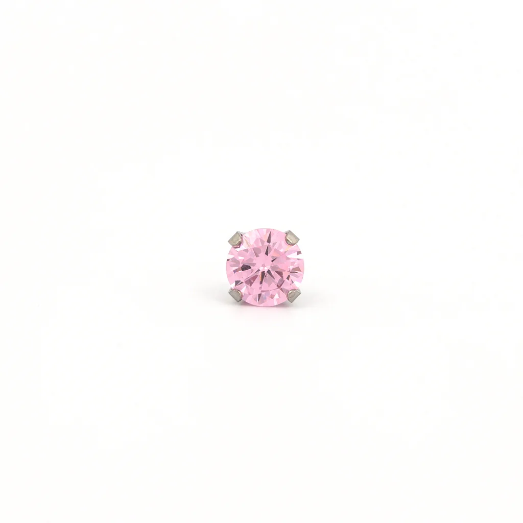 Sensitive Puff Pad Fashion - 6mm - Pink Prong-Set Cubic Zirconia - Stainless Steel - Image 2