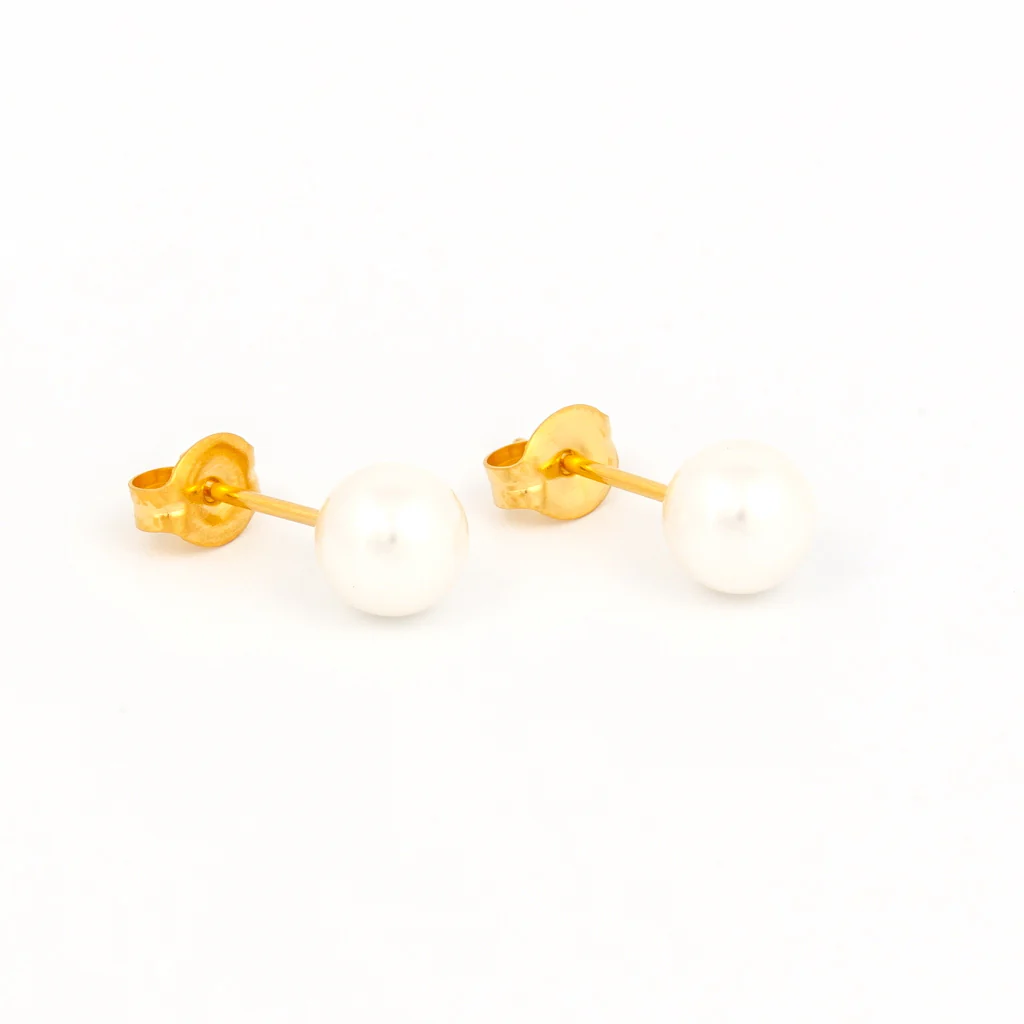 Sensitive Puff Pad Fashion - 6mm - White Pearl - Gold Plated
