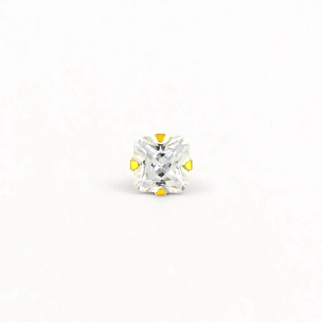 Sensitive Puff Pad Fashion - 7X7mm - Princess Cut Prong-Set Cubic Zirconia - Gold Plated - Image 2