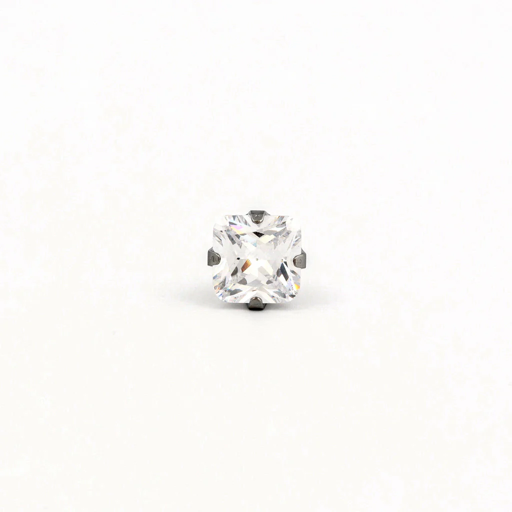 Sensitive Puff Pad Fashion - 7X7mm - Princess Cut Prong-Set Cubic Zirconia - Stainless Steel - Image 2