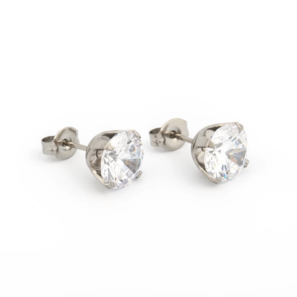 Sensitive Puff Pad Fashion - 8mm - Prong-Set Cubic Zirconia - Stainless Steel