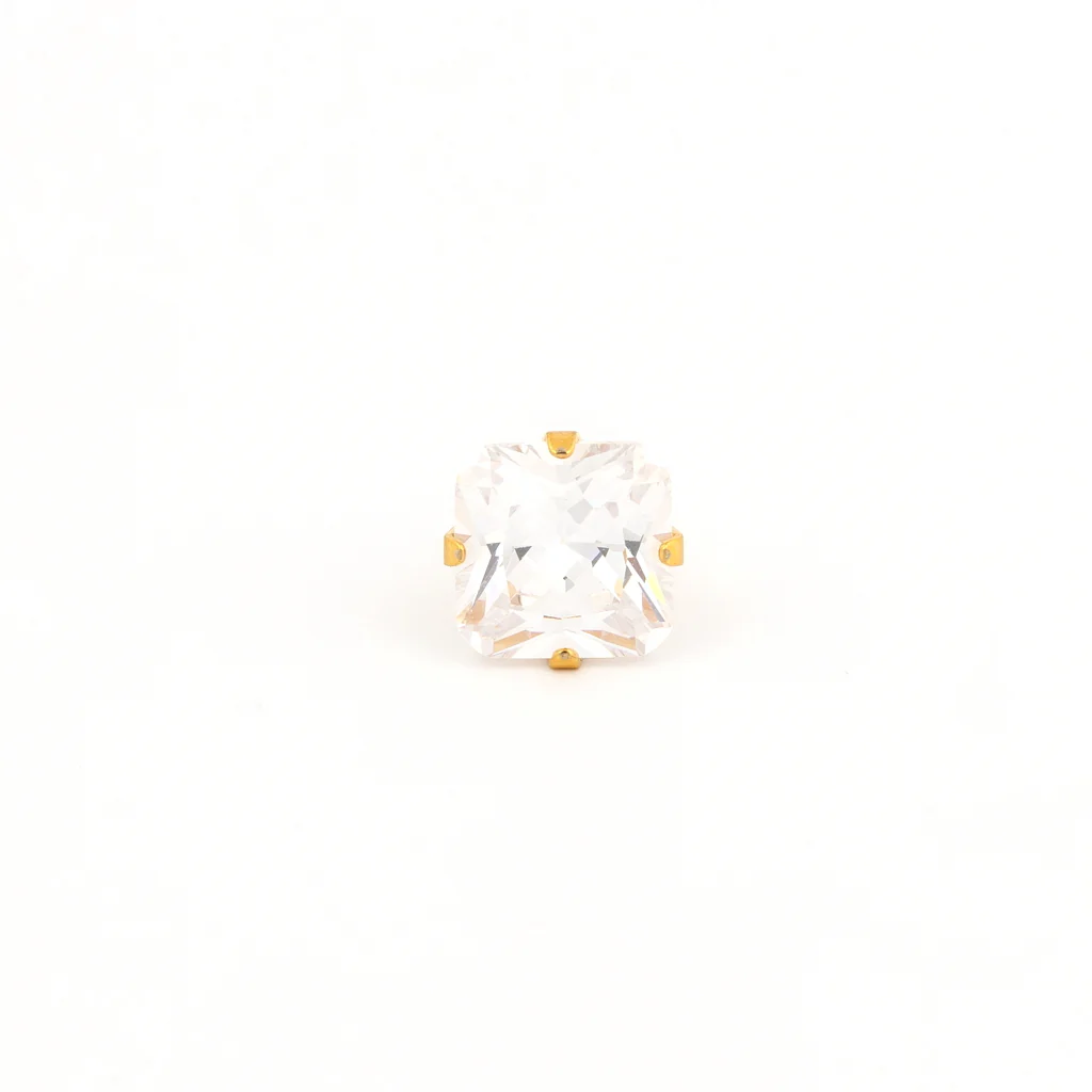 Sensitive Puff Pad Fashion - 8X8 Princess Cut Prong-Set Cubic Zirconia - Gold Plated - Image 2